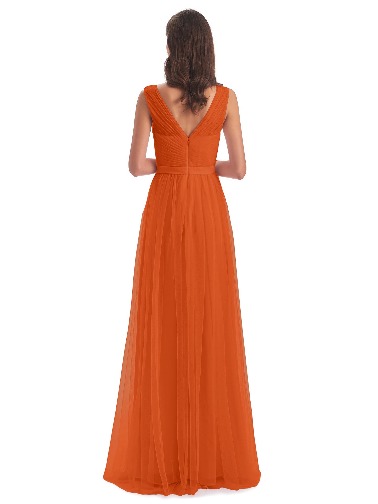 Mila Floor Length V-Neck Tulle Bridesmaid Dresses