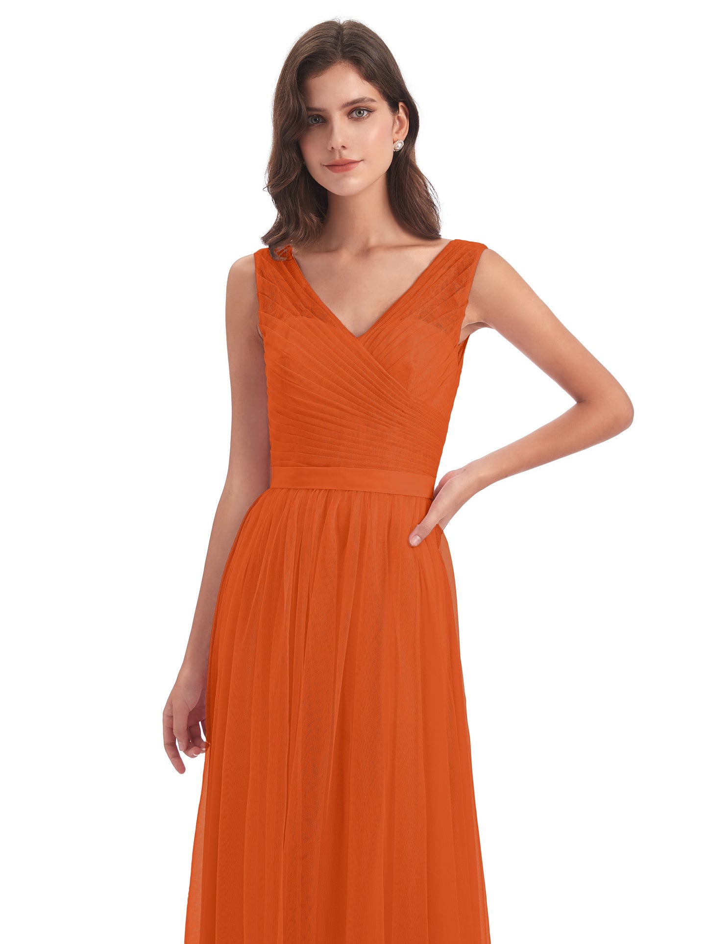 Mila Floor Length V-Neck Tulle Bridesmaid Dresses