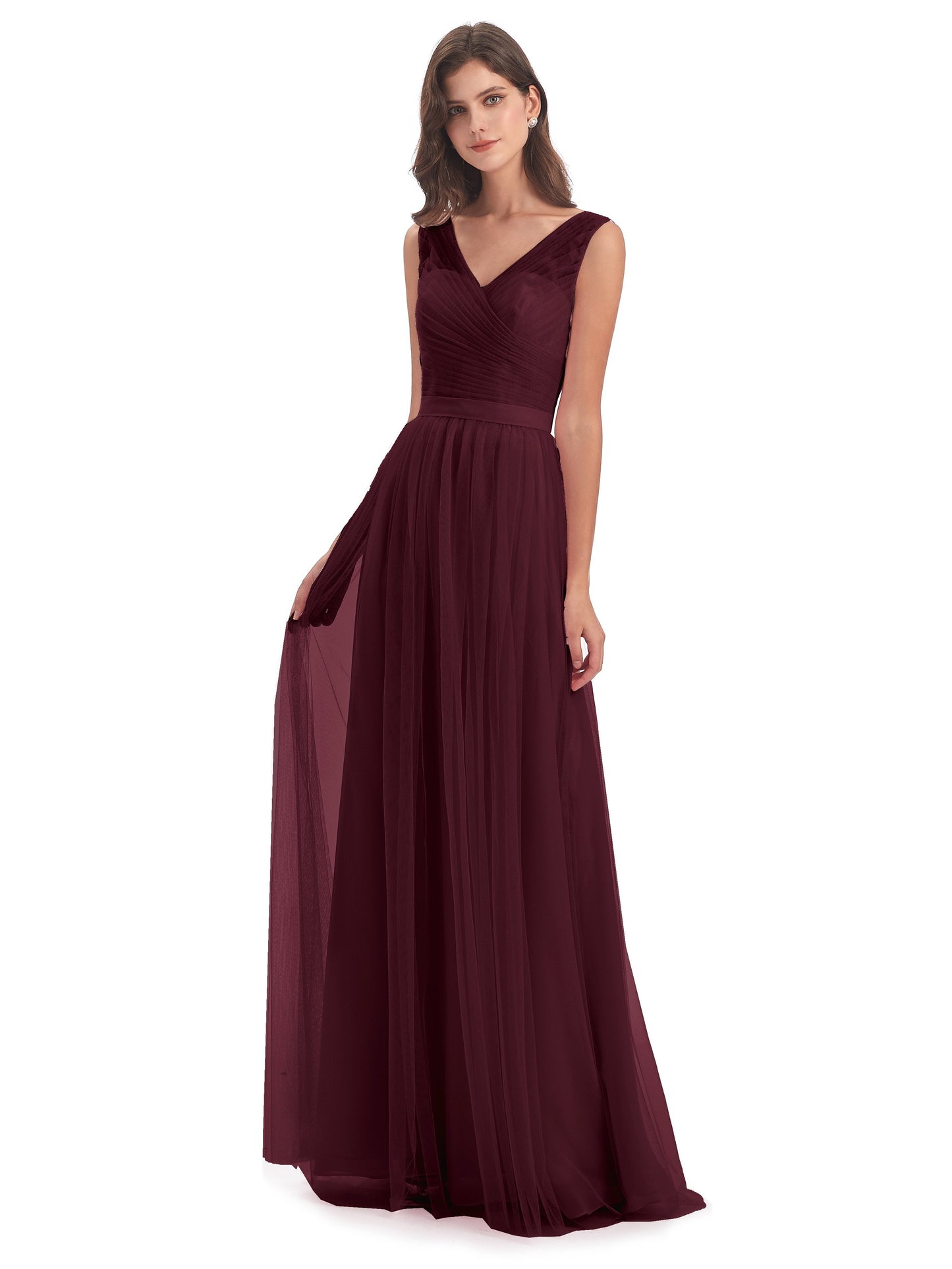 Mila Floor Length V-Neck Tulle Bridesmaid Dresses
