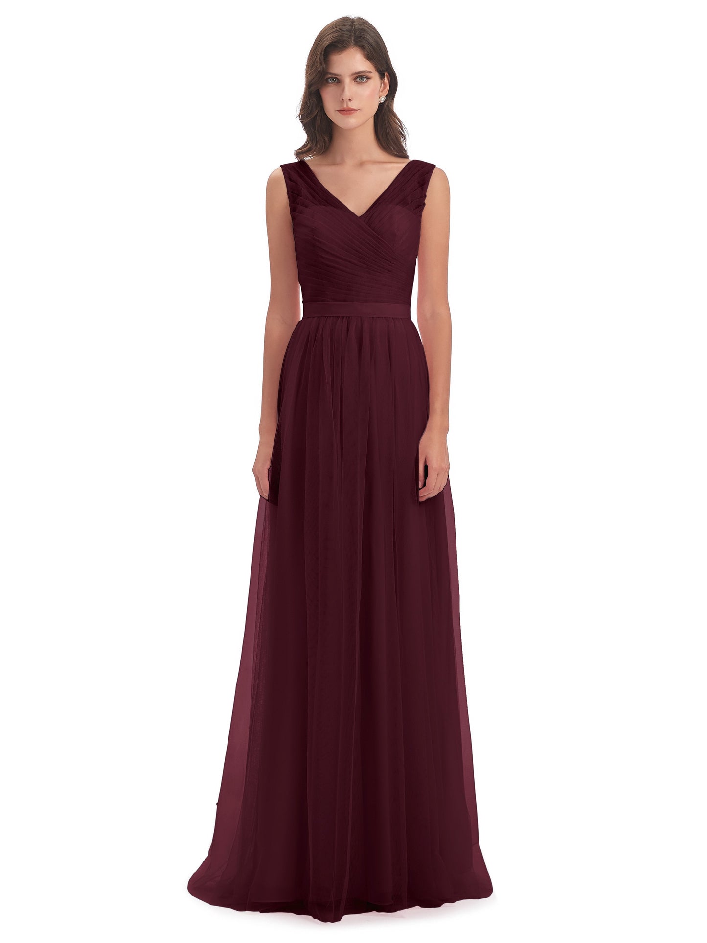 Mila Floor Length V-Neck Tulle Bridesmaid Dresses