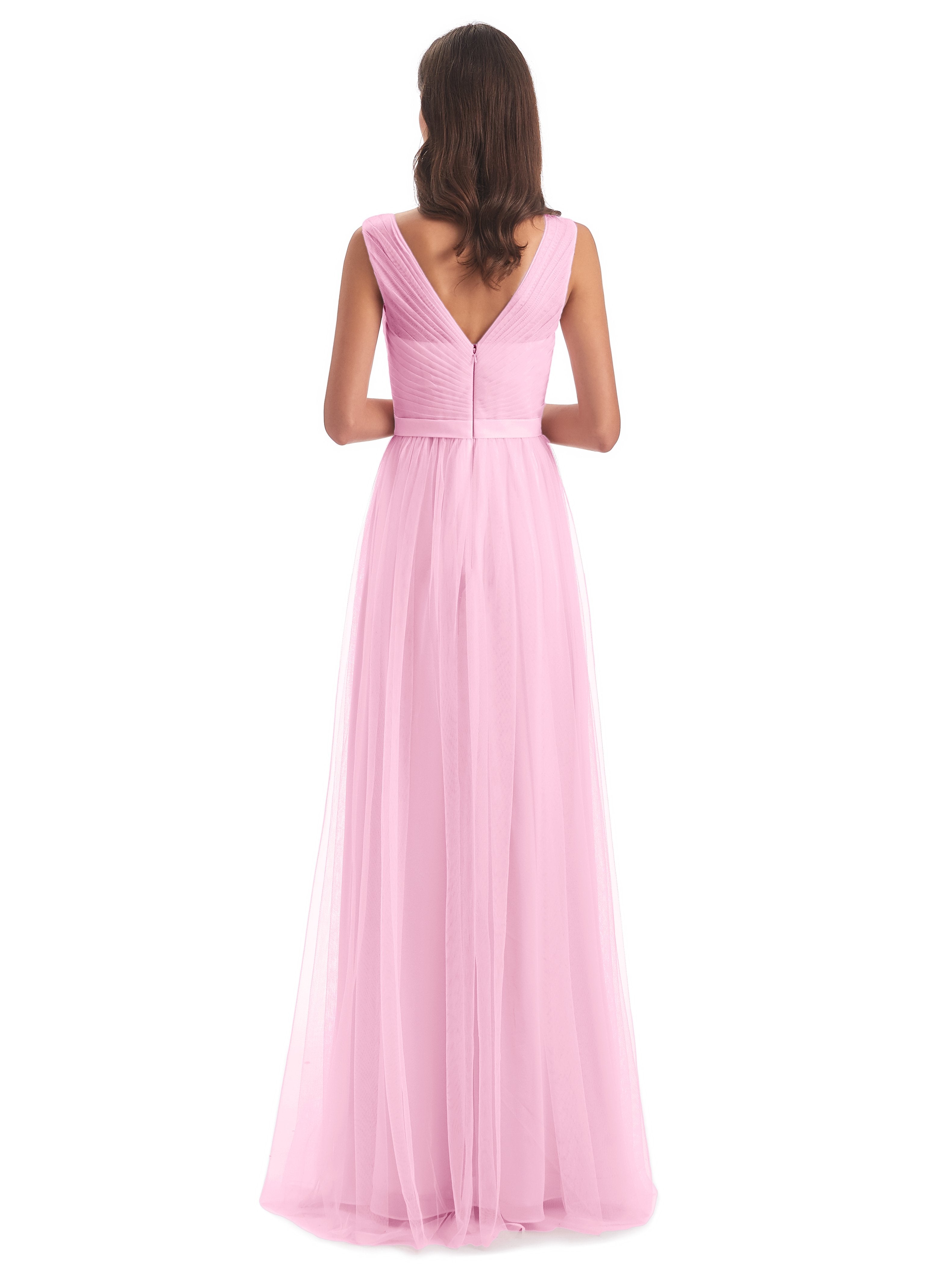Mila Floor Length V-Neck Tulle Bridesmaid Dresses