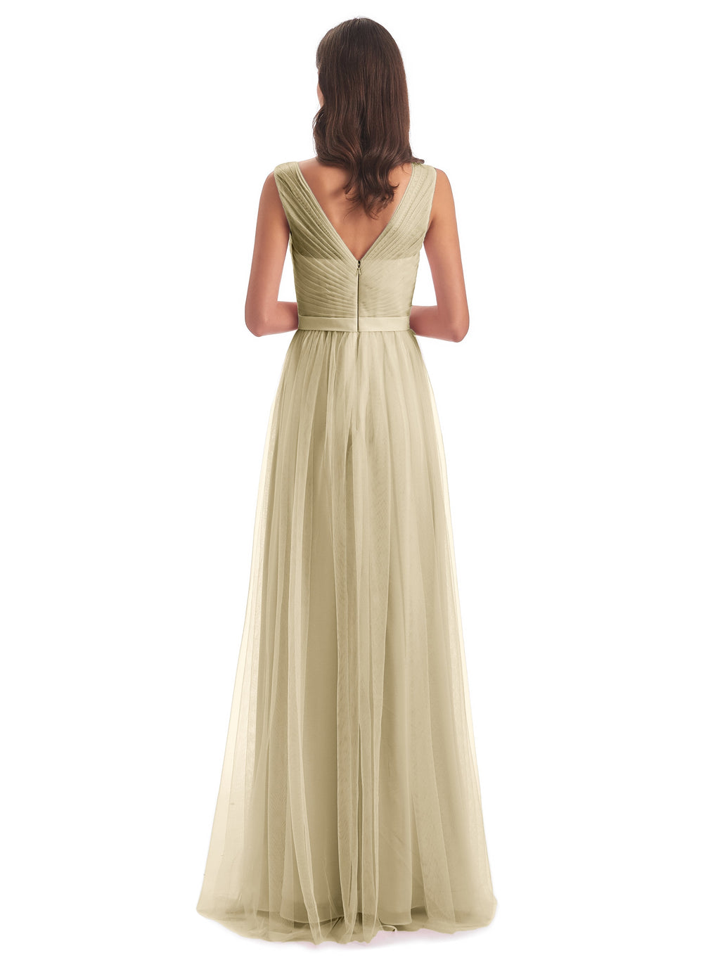 Mila Floor Length V-Neck Tulle Bridesmaid Dresses