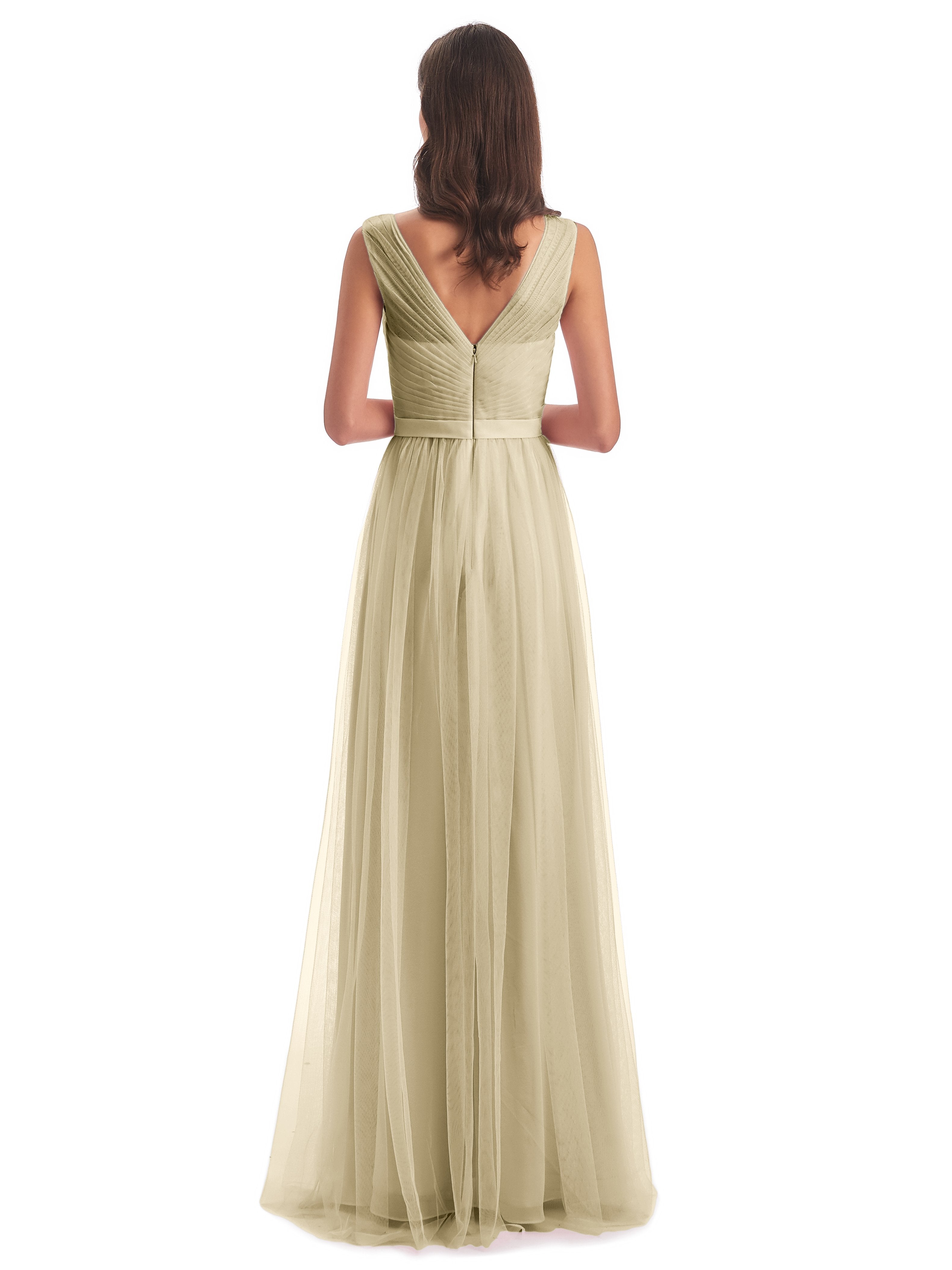 Mila Floor Length V-Neck Tulle Bridesmaid Dresses