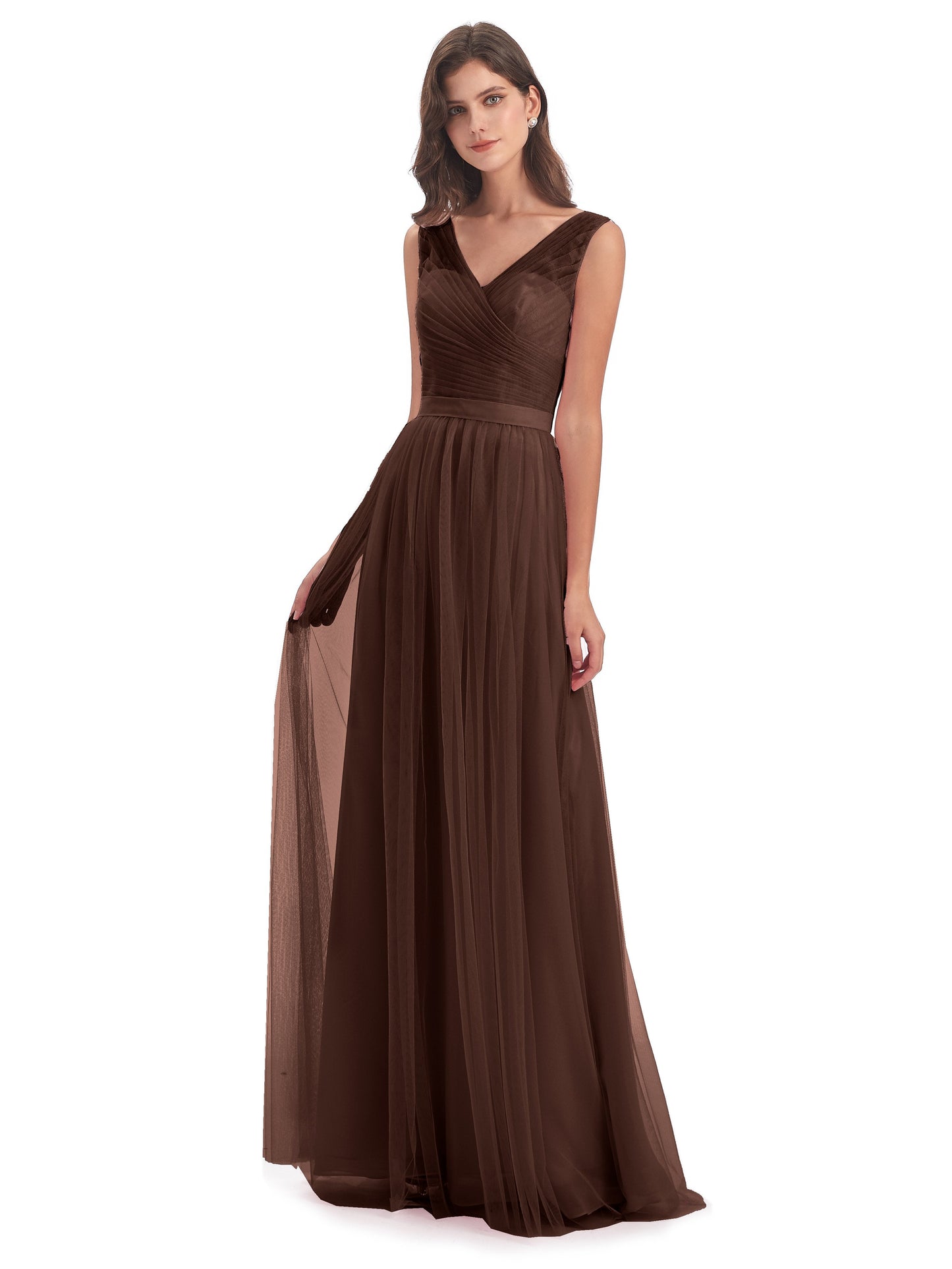 Mila Floor Length V-Neck Tulle Bridesmaid Dresses