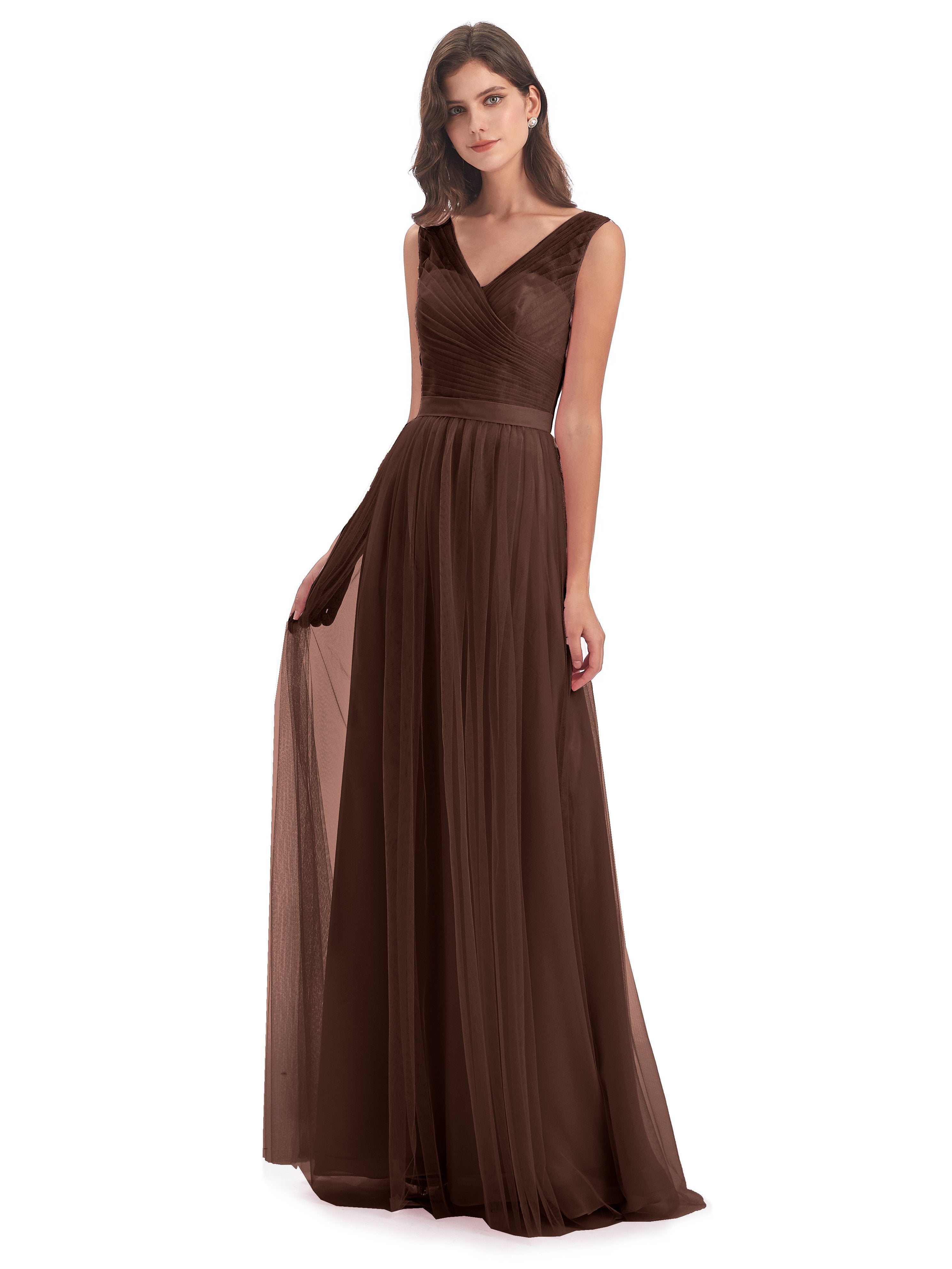 Mila Floor Length V-Neck Tulle Bridesmaid Dresses