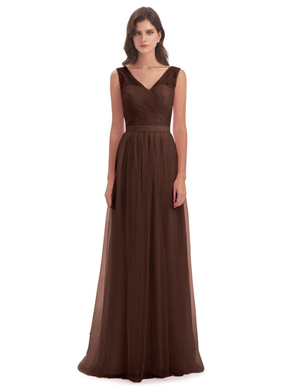 Mila Floor Length V-Neck Tulle Bridesmaid Dresses