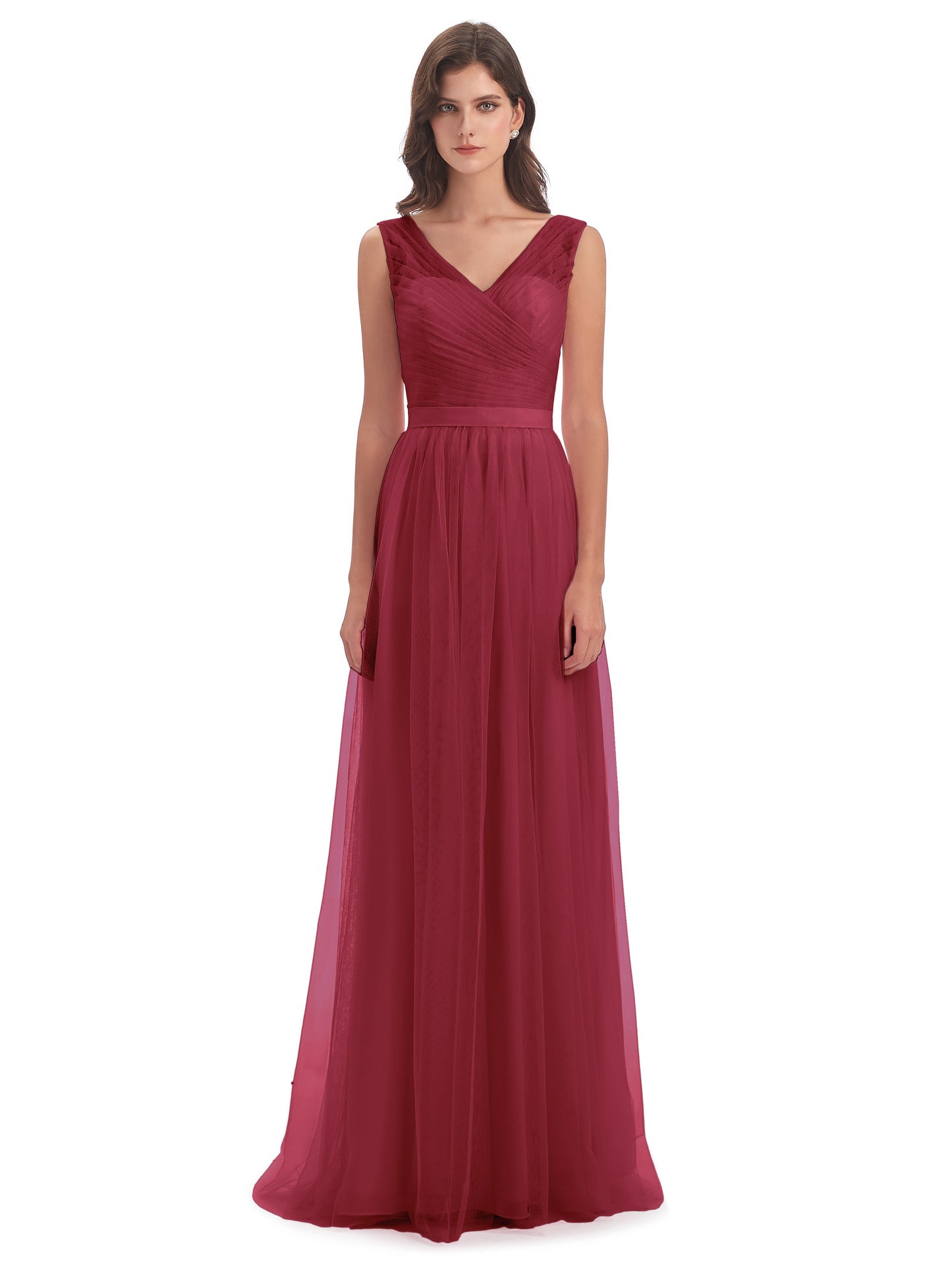 Mila Floor Length V-Neck Tulle Bridesmaid Dresses