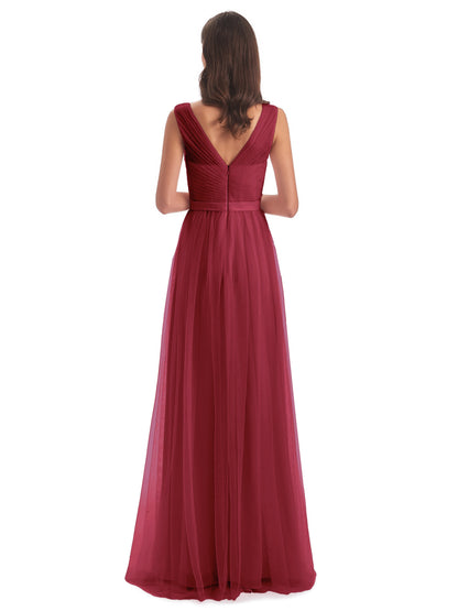 Mila Floor Length V-Neck Tulle Bridesmaid Dresses