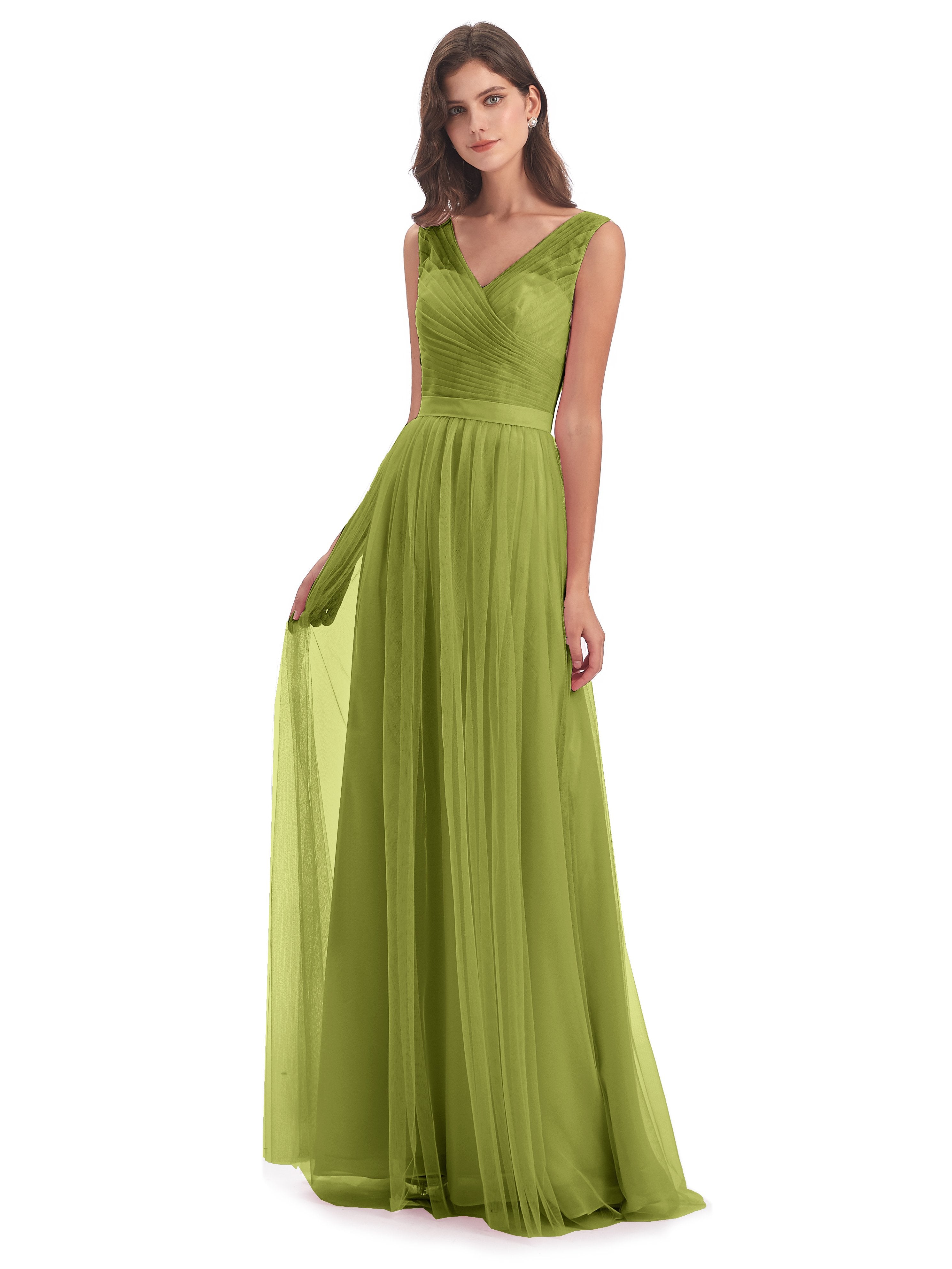 Mila Floor Length V-Neck Tulle Bridesmaid Dresses