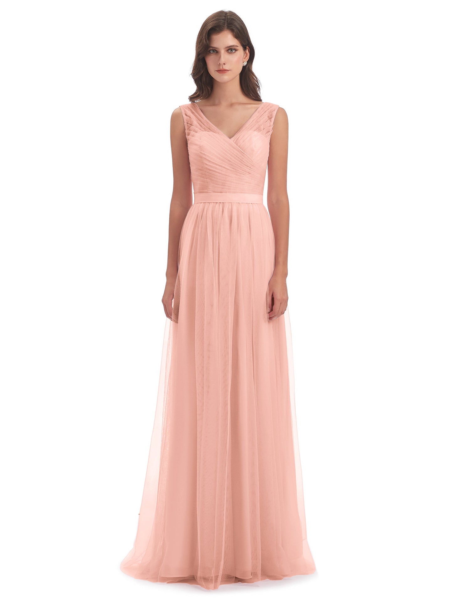 Mila Floor Length V-Neck Tulle Bridesmaid Dresses