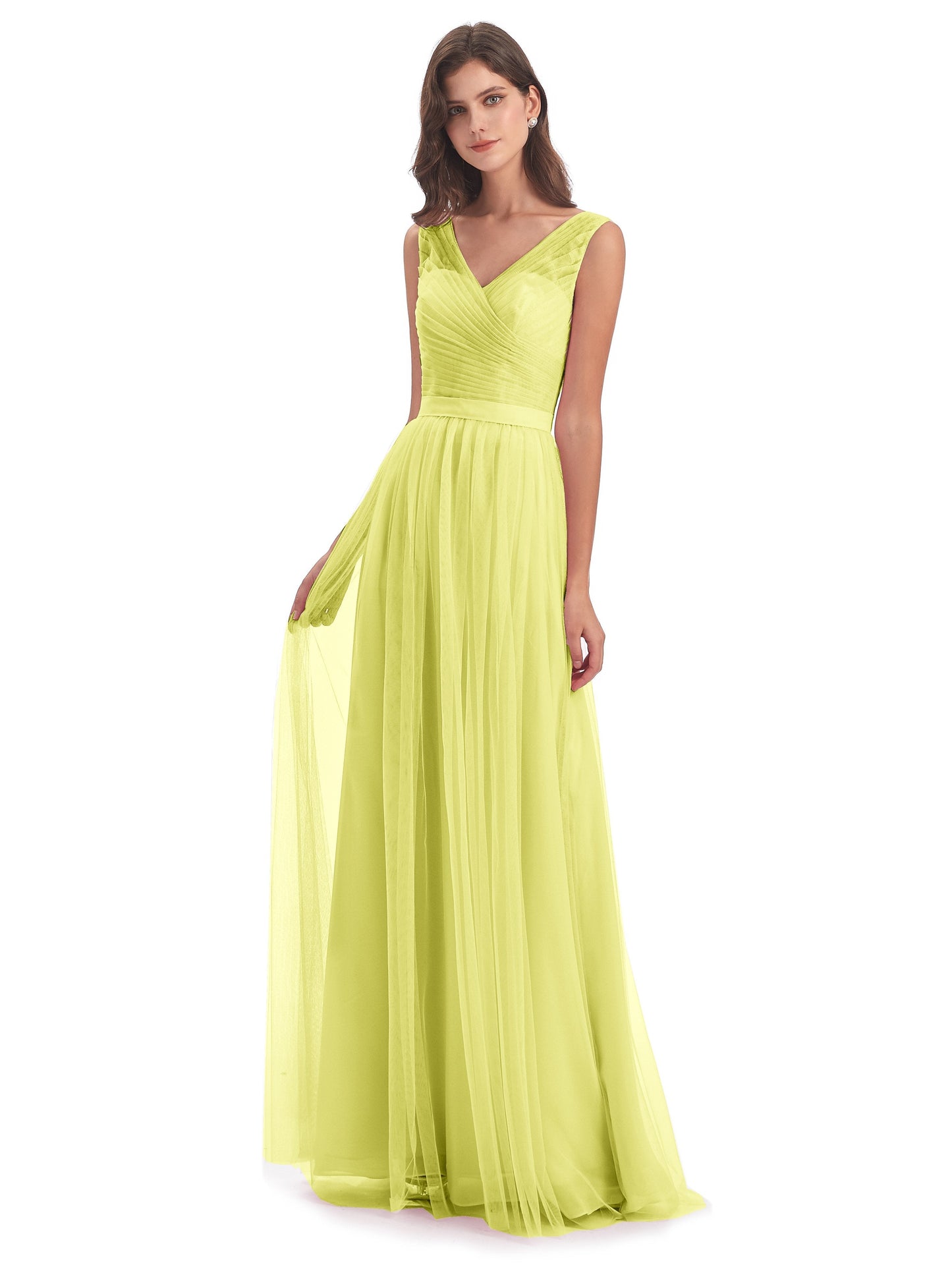 Mila Floor Length V-Neck Tulle Bridesmaid Dresses