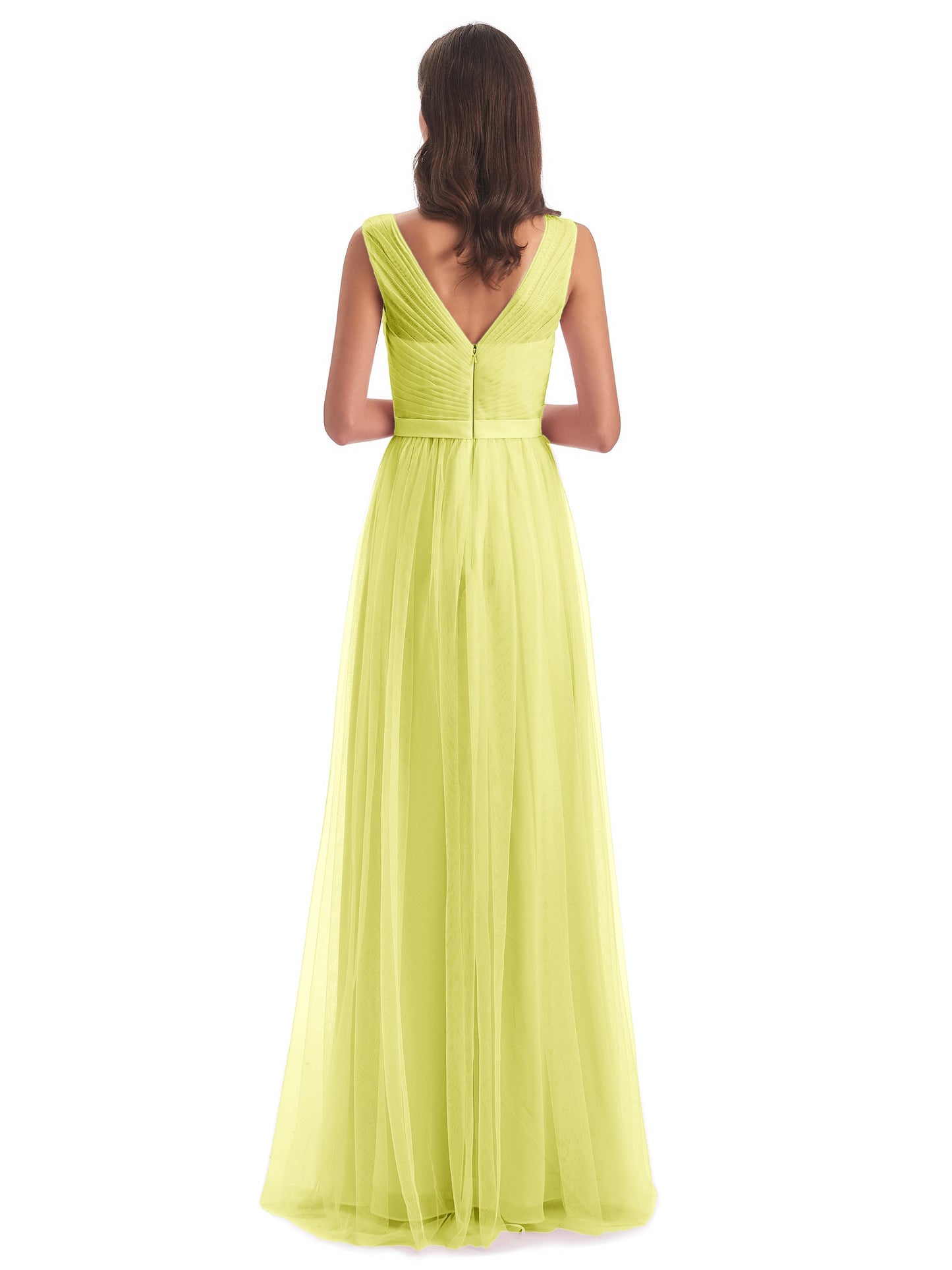 Mila Floor Length V-Neck Tulle Bridesmaid Dresses