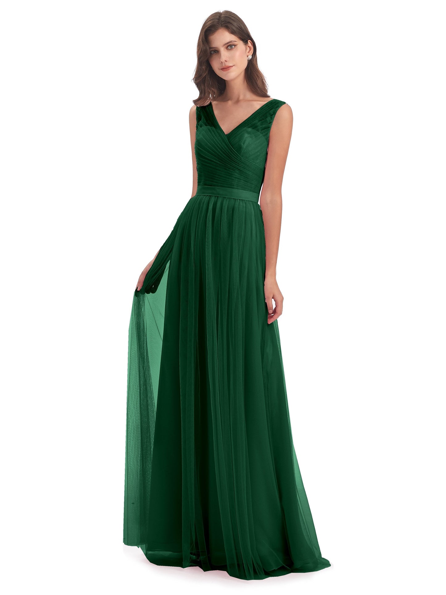 Mila Floor Length V-Neck Tulle Bridesmaid Dresses