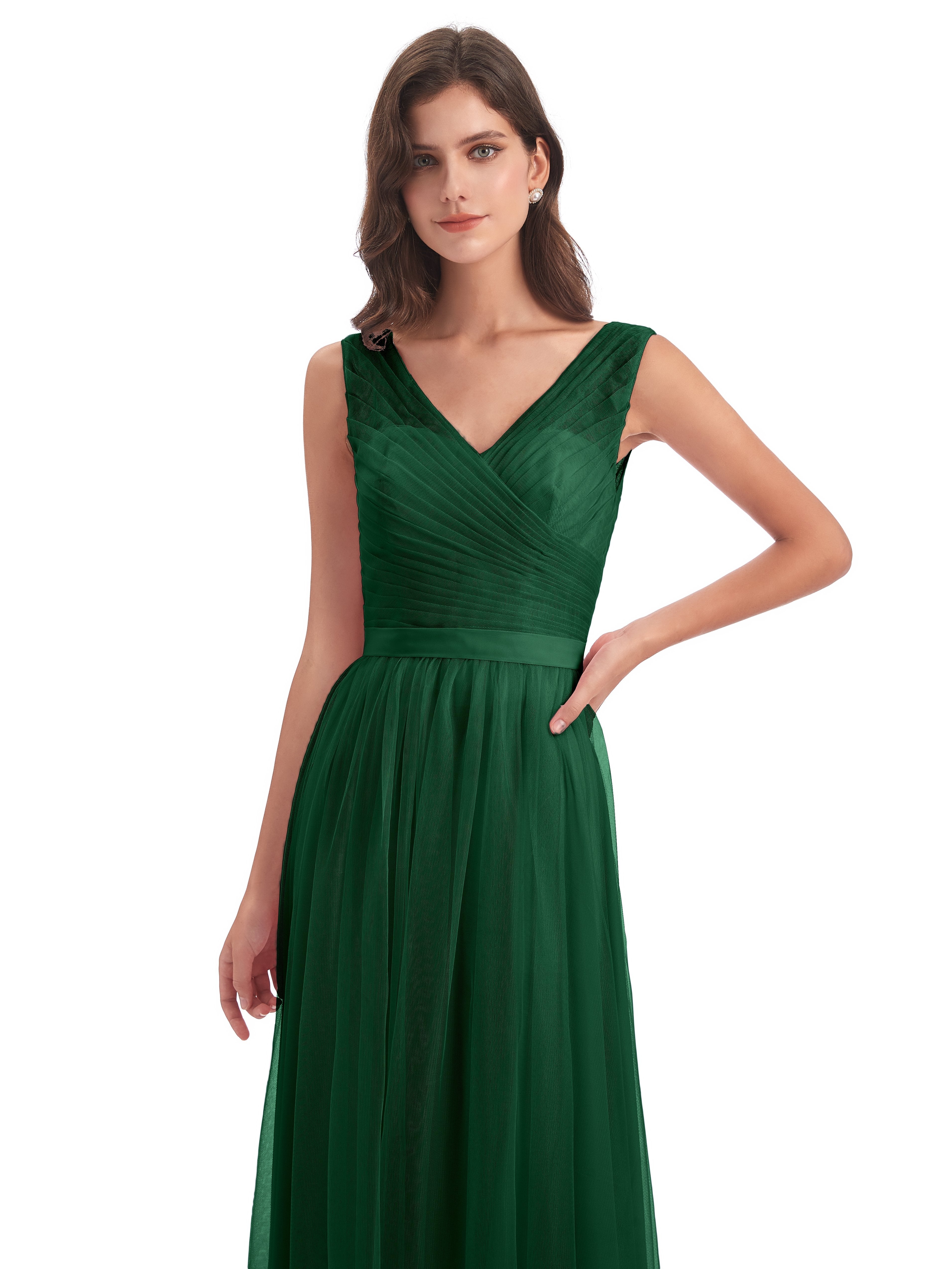 Mila Floor Length V-Neck Tulle Bridesmaid Dresses