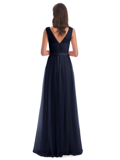 Mila Floor Length V-Neck Tulle Bridesmaid Dresses