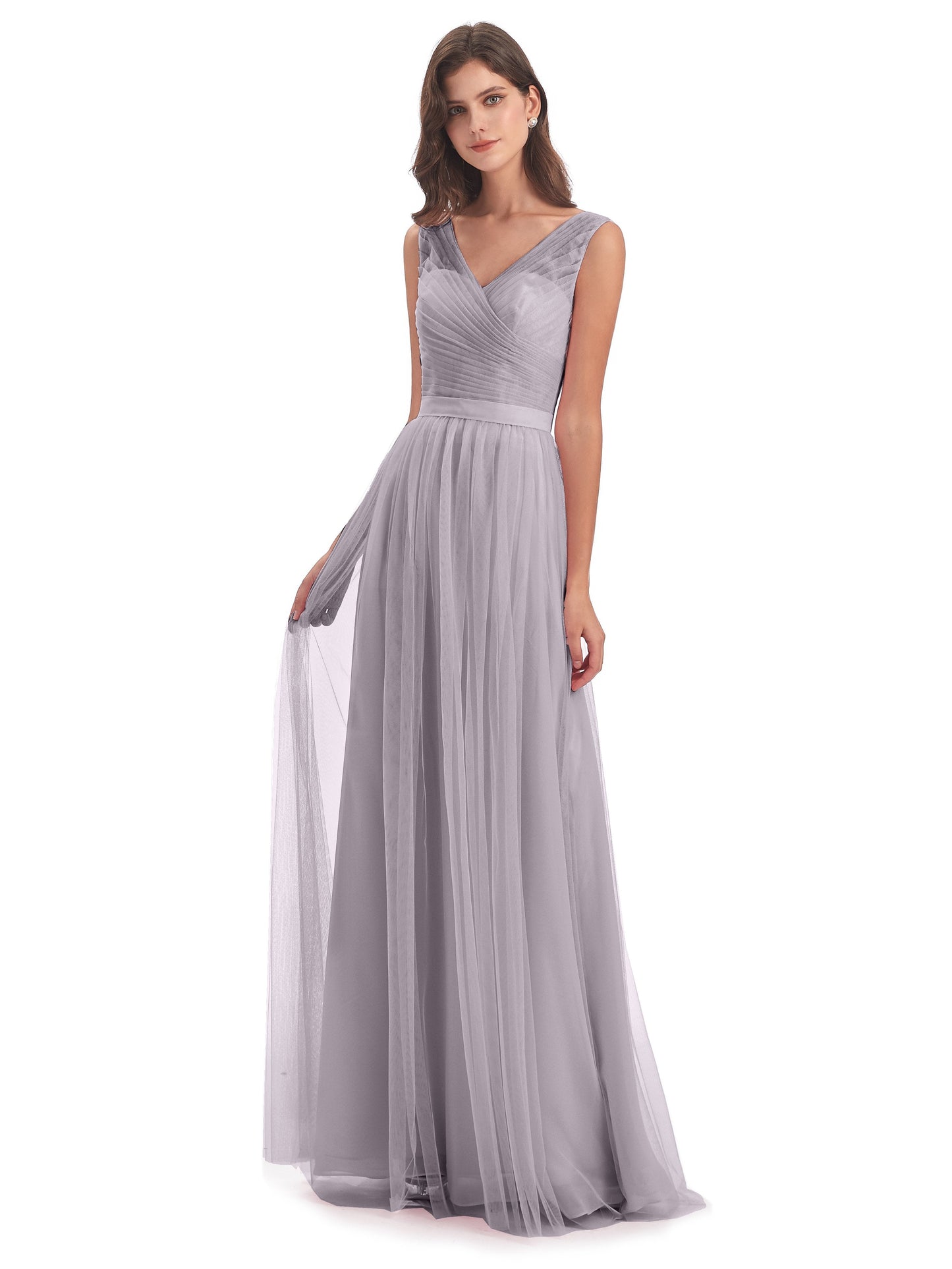 Mila Floor Length V-Neck Tulle Bridesmaid Dresses