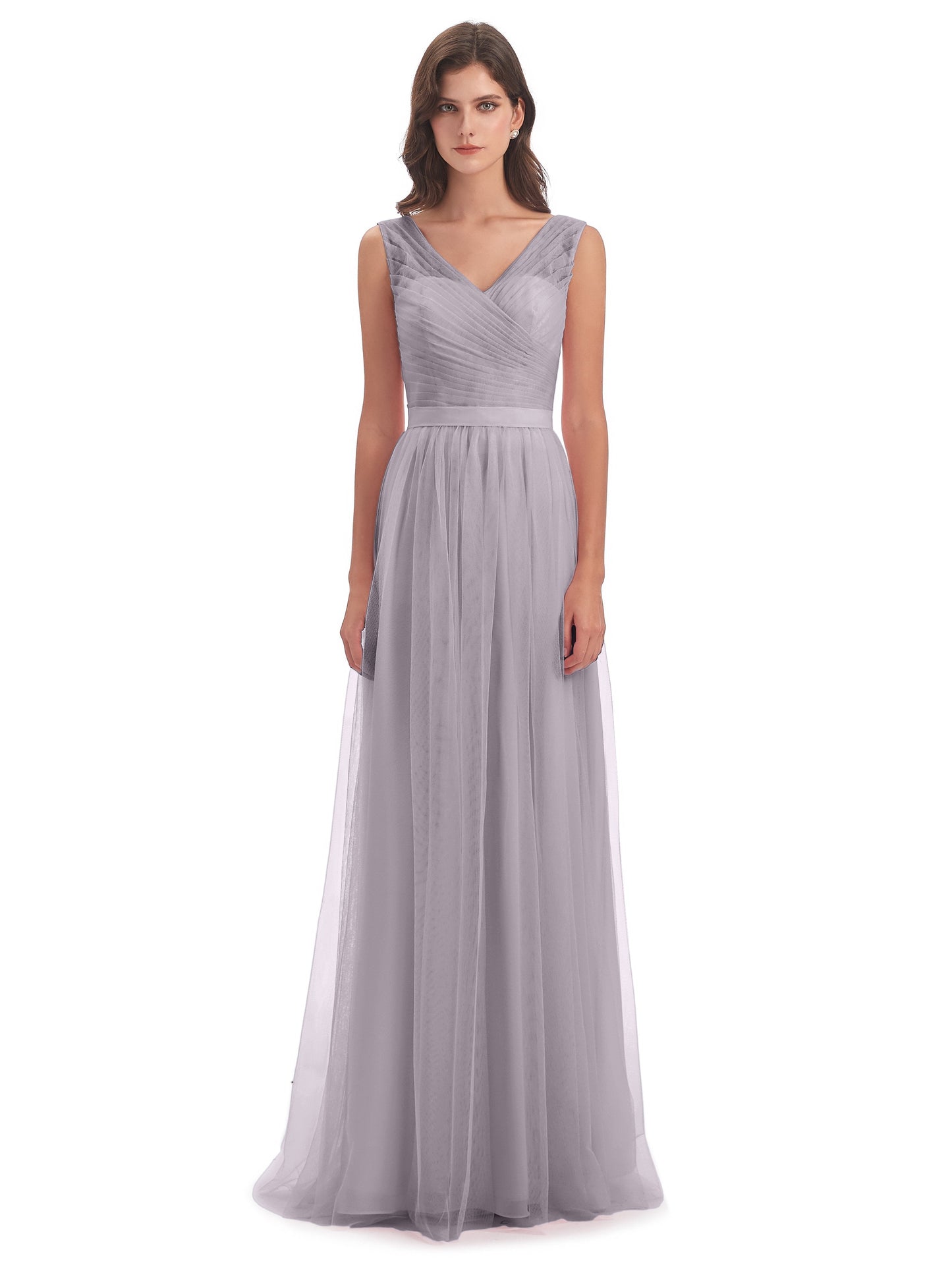 Mila Floor Length V-Neck Tulle Bridesmaid Dresses