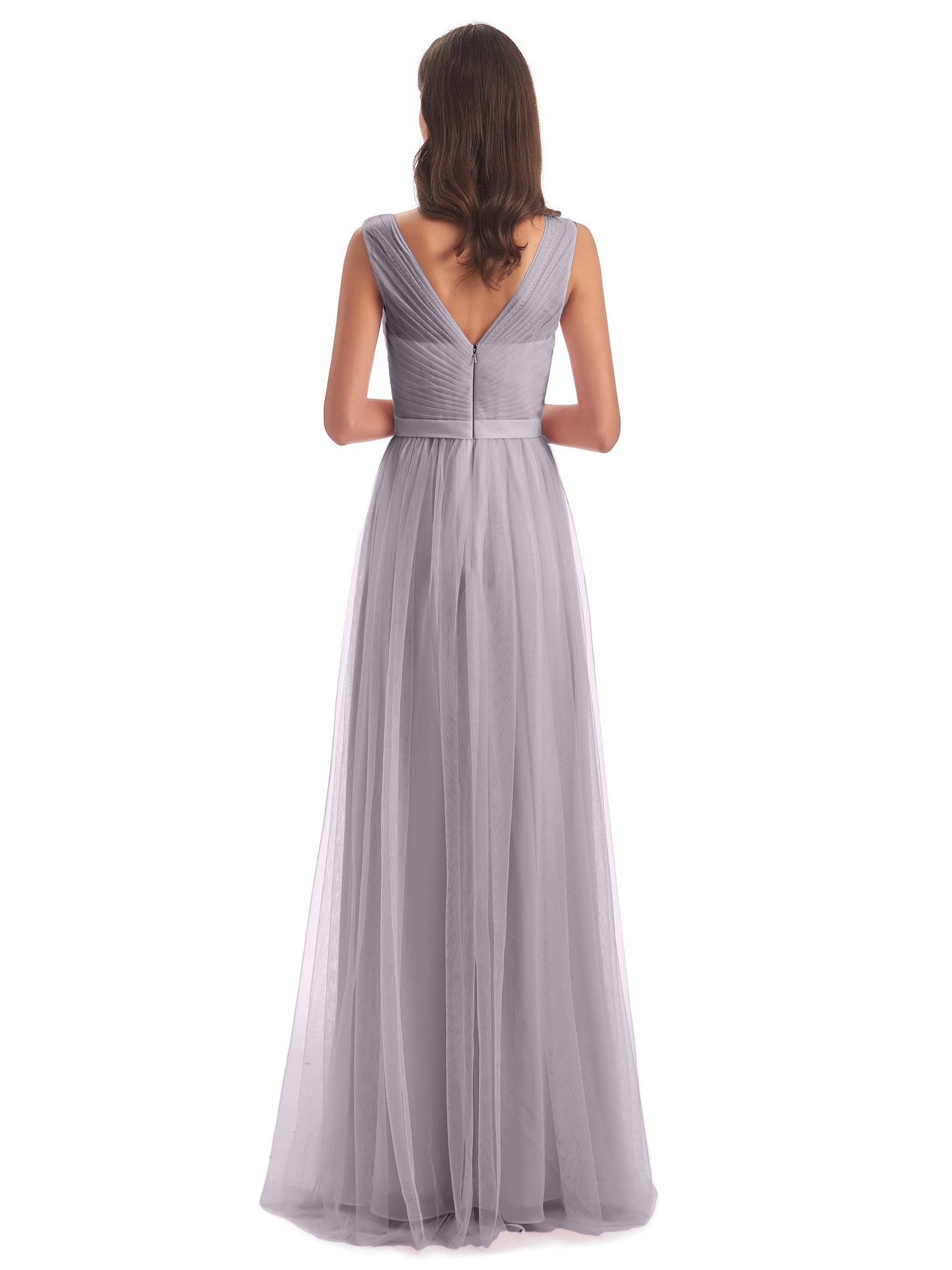 Mila Floor Length V-Neck Tulle Bridesmaid Dresses