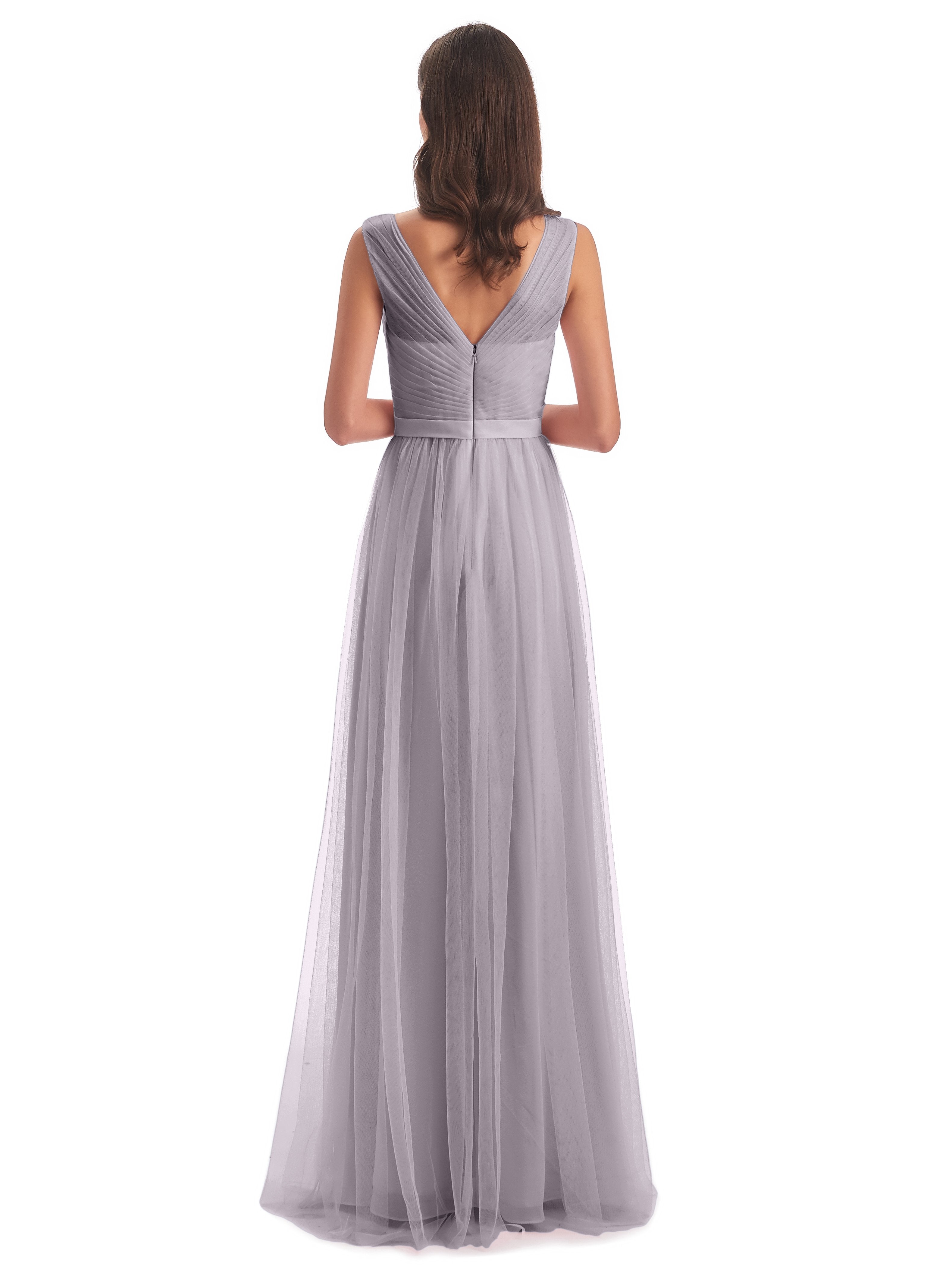 Mila Floor Length V-Neck Tulle Bridesmaid Dresses