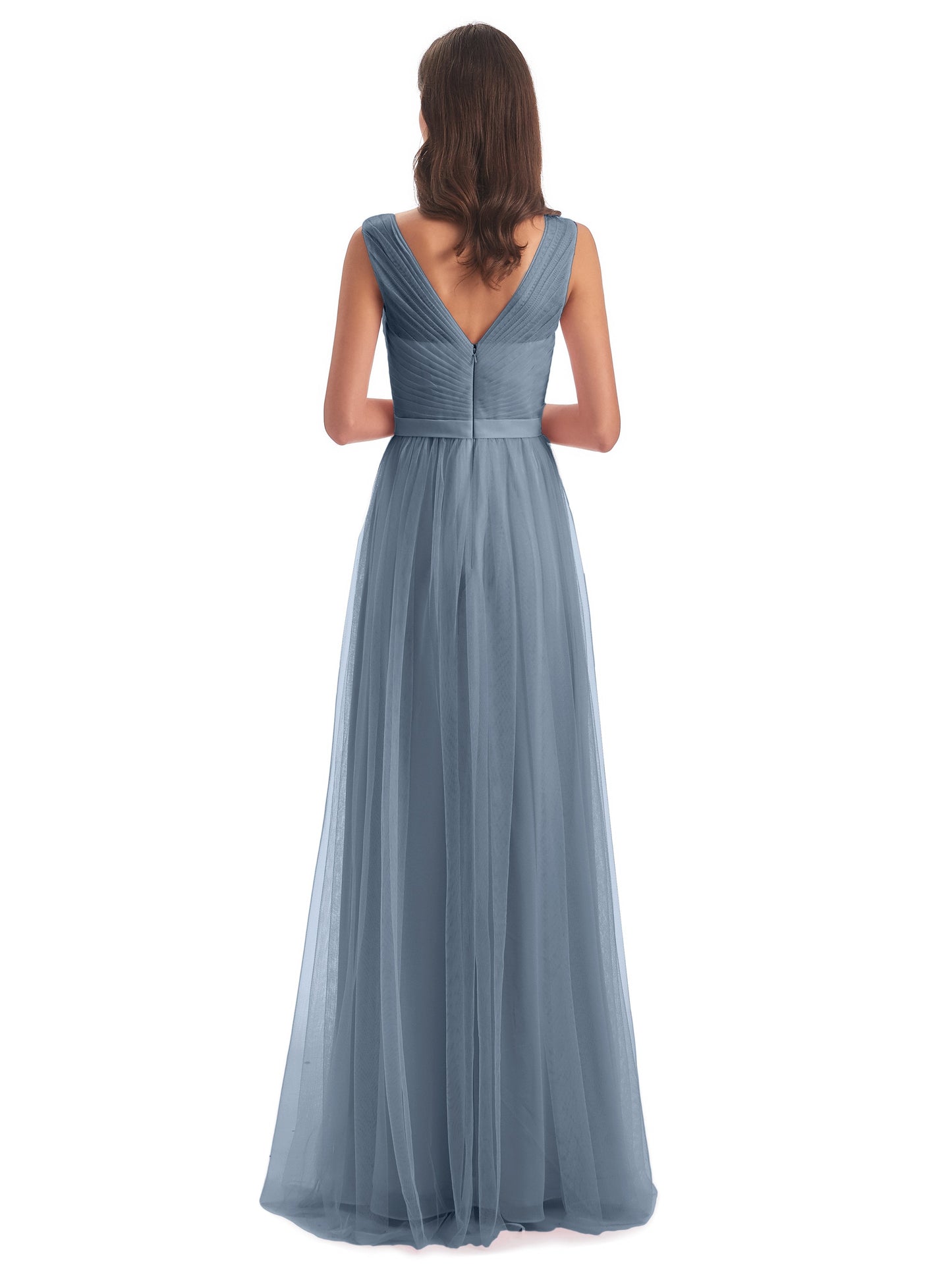 Mila Floor Length V-Neck Tulle Bridesmaid Dresses