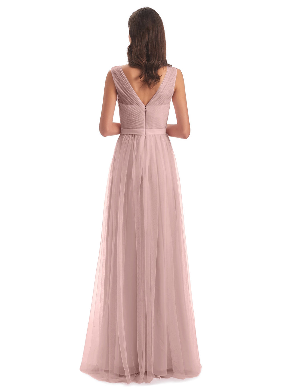 Mila Floor Length V-Neck Tulle Bridesmaid Dresses