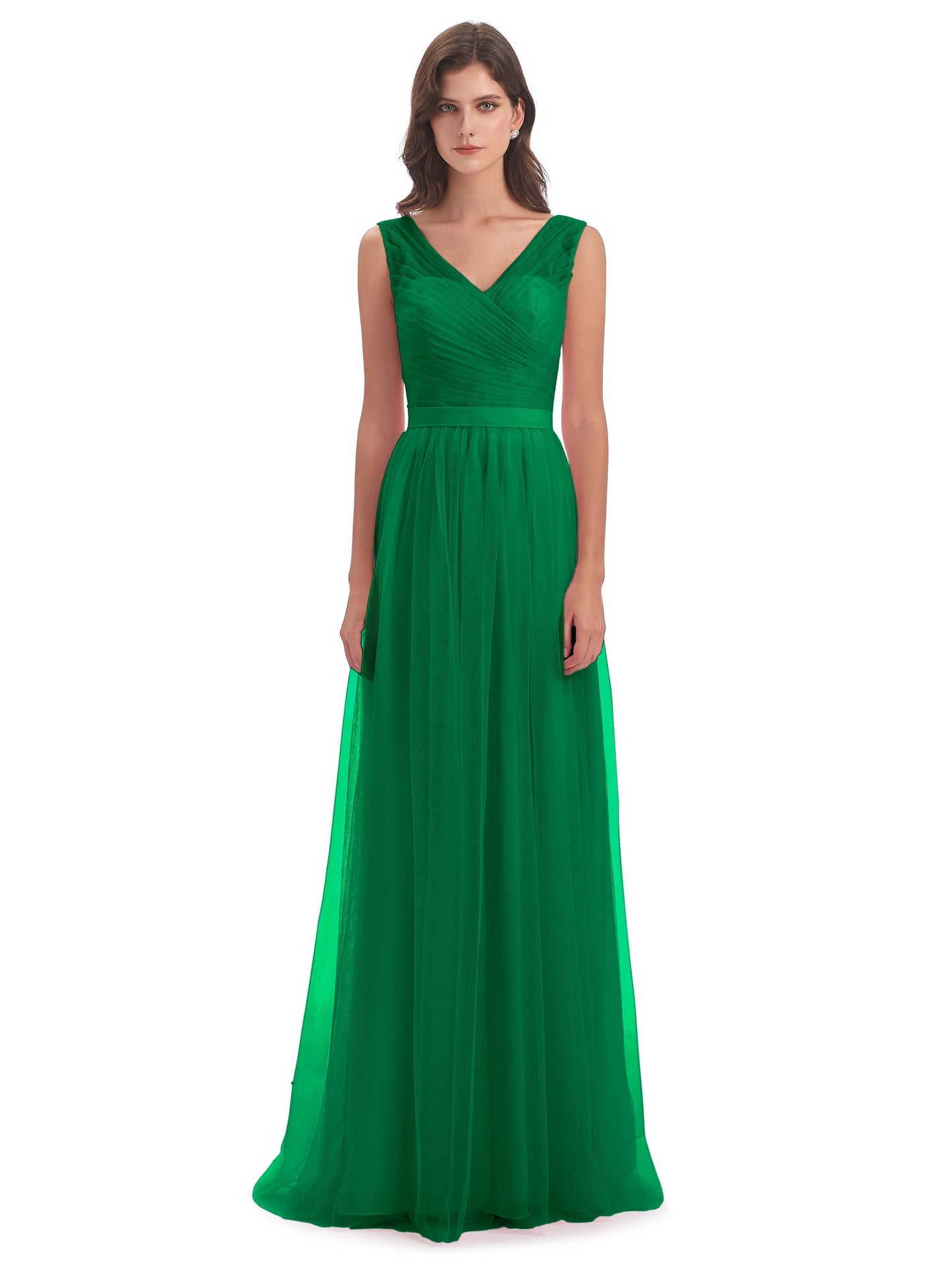 Mila Floor Length V-Neck Tulle Bridesmaid Dresses