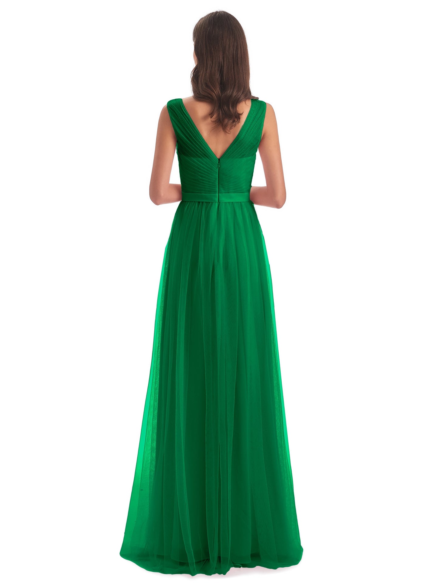 Mila Floor Length V-Neck Tulle Bridesmaid Dresses