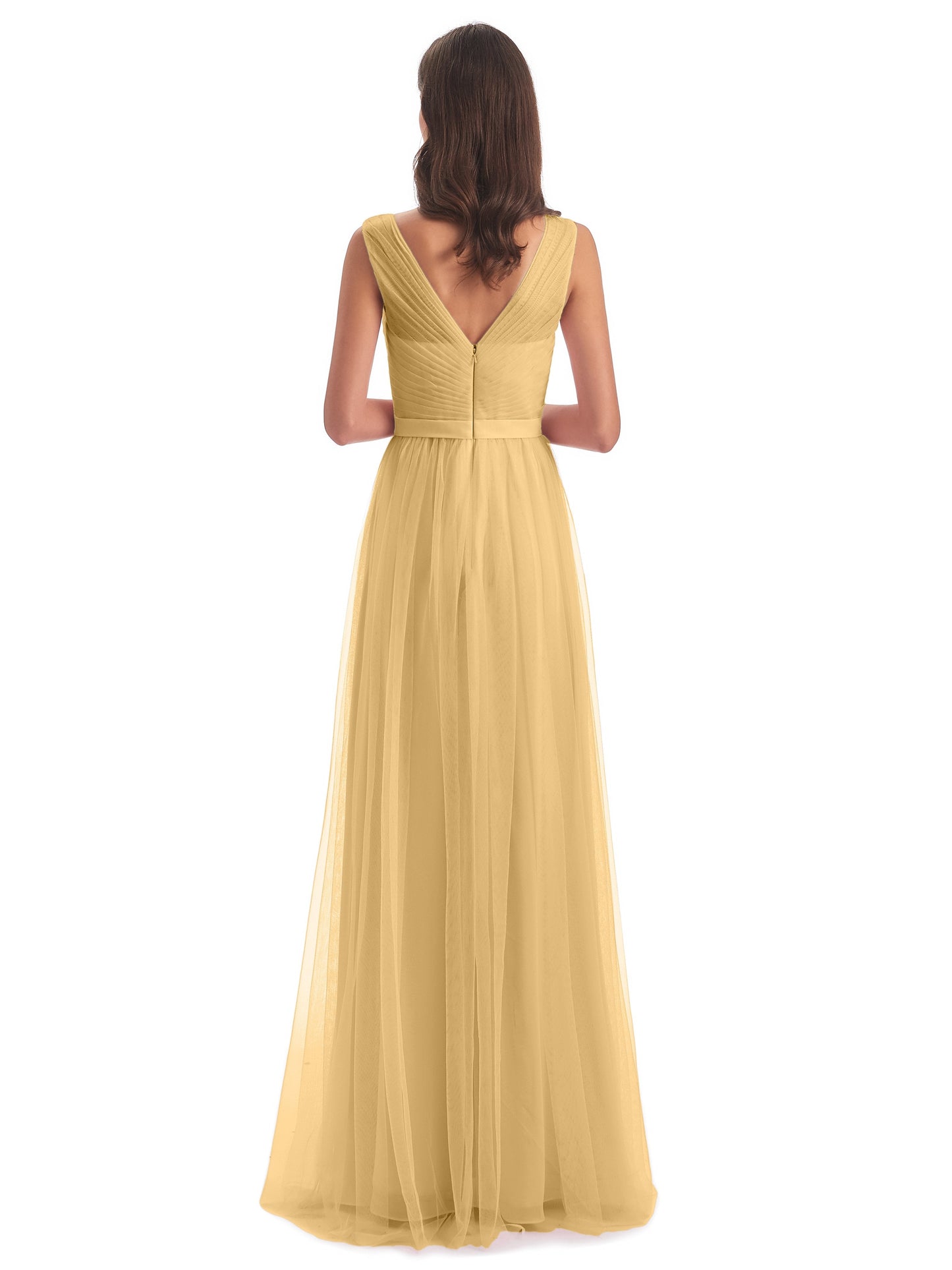 Mila Floor Length V-Neck Tulle Bridesmaid Dresses