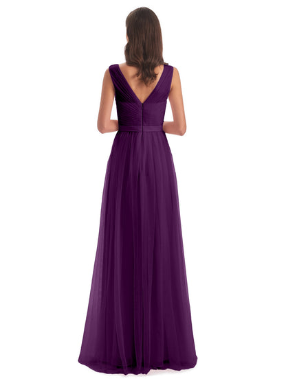 Mila Floor Length V-Neck Tulle Bridesmaid Dresses