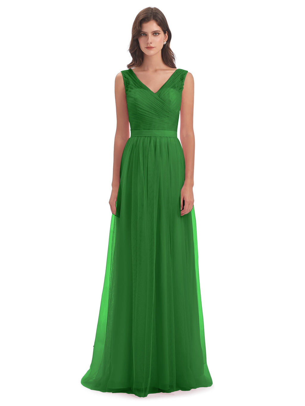 Mila Floor Length V-Neck Tulle Bridesmaid Dresses