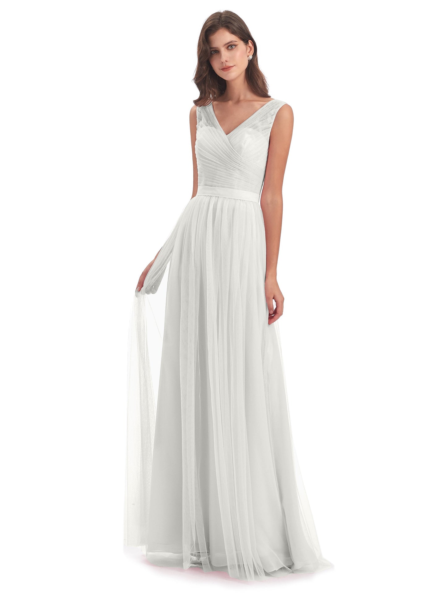 Mila Floor Length V-Neck Tulle Bridesmaid Dresses