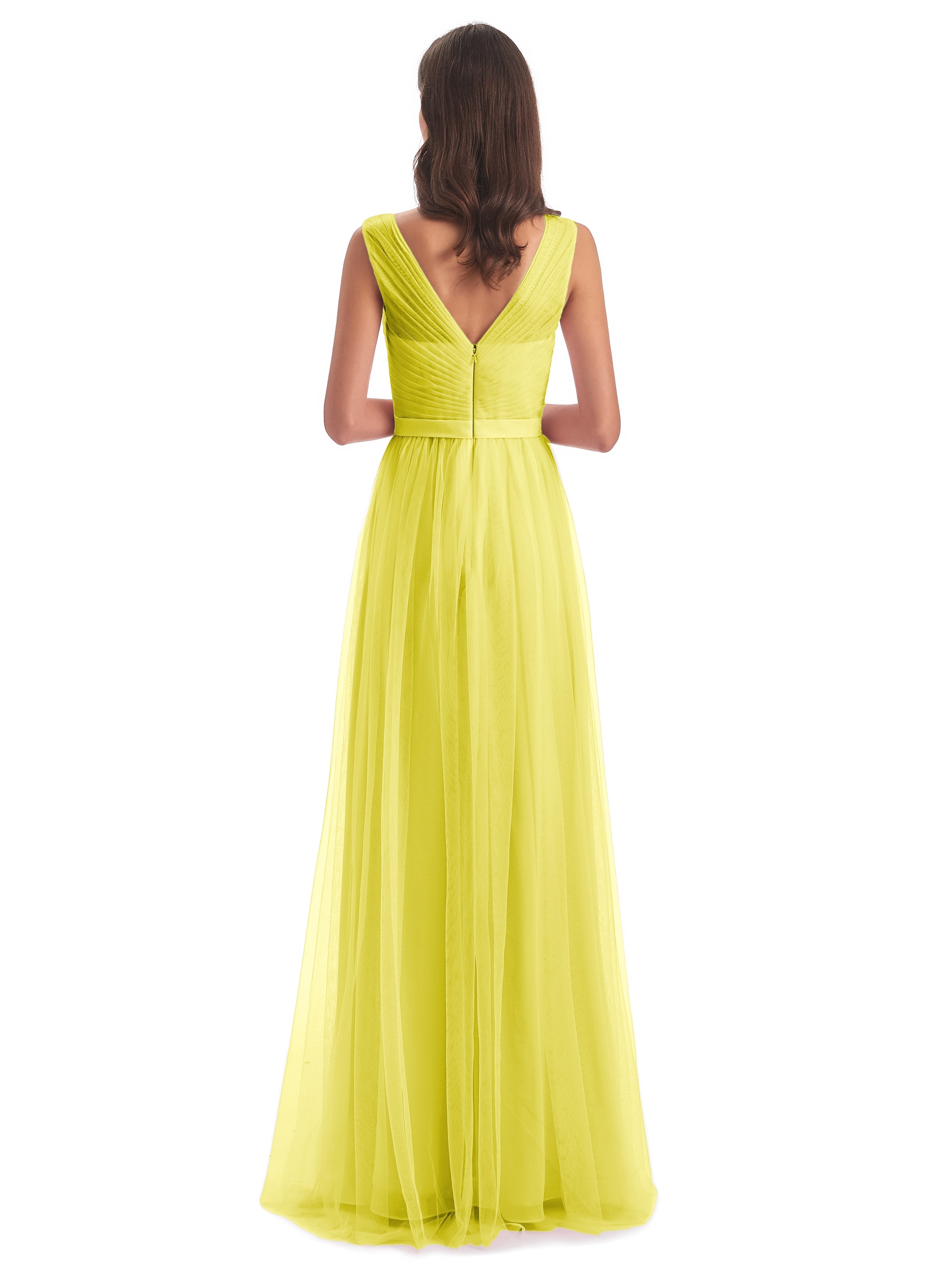 Mila Floor Length V-Neck Tulle Bridesmaid Dresses