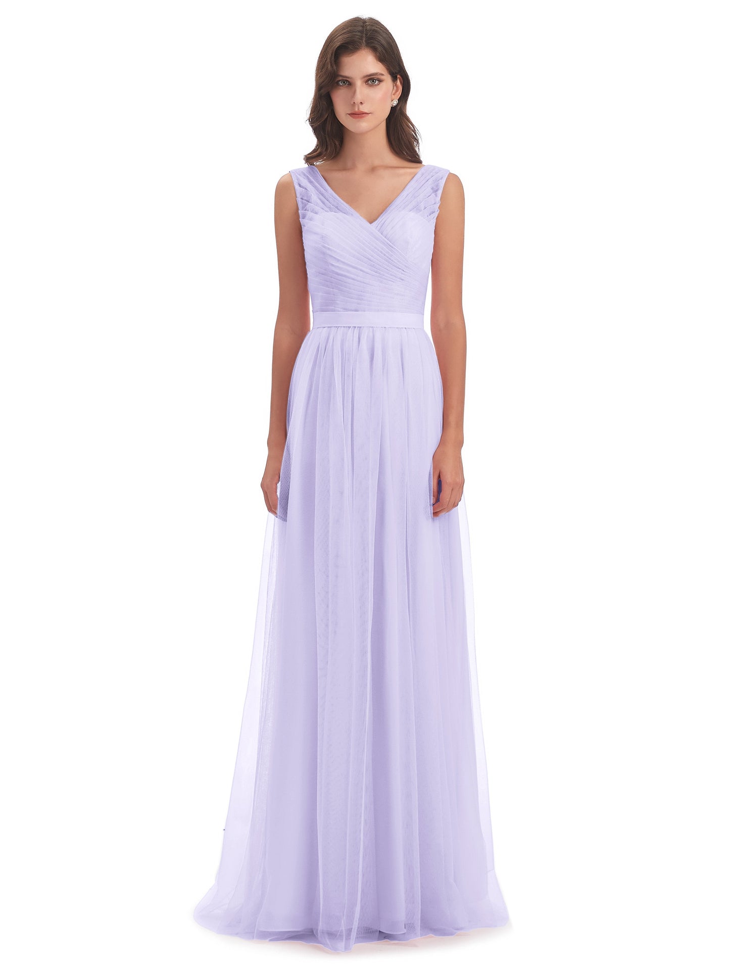 Mila Floor Length V-Neck Tulle Bridesmaid Dresses