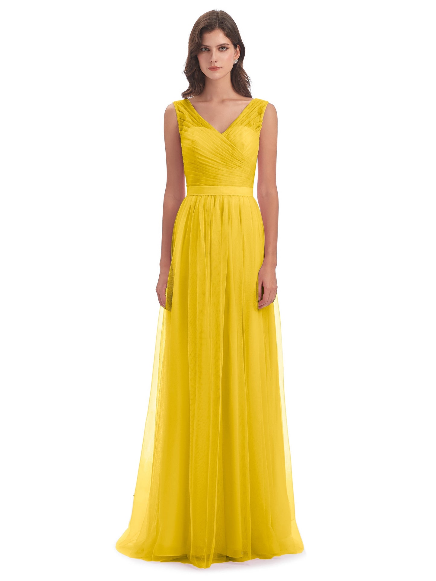 Mila Floor Length V-Neck Tulle Bridesmaid Dresses