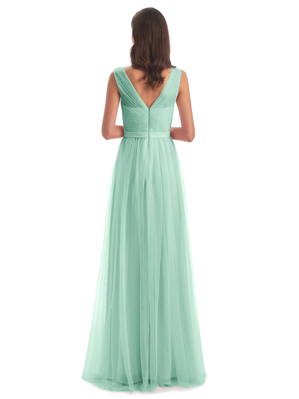 Mila Floor Length V-Neck Tulle Bridesmaid Dresses
