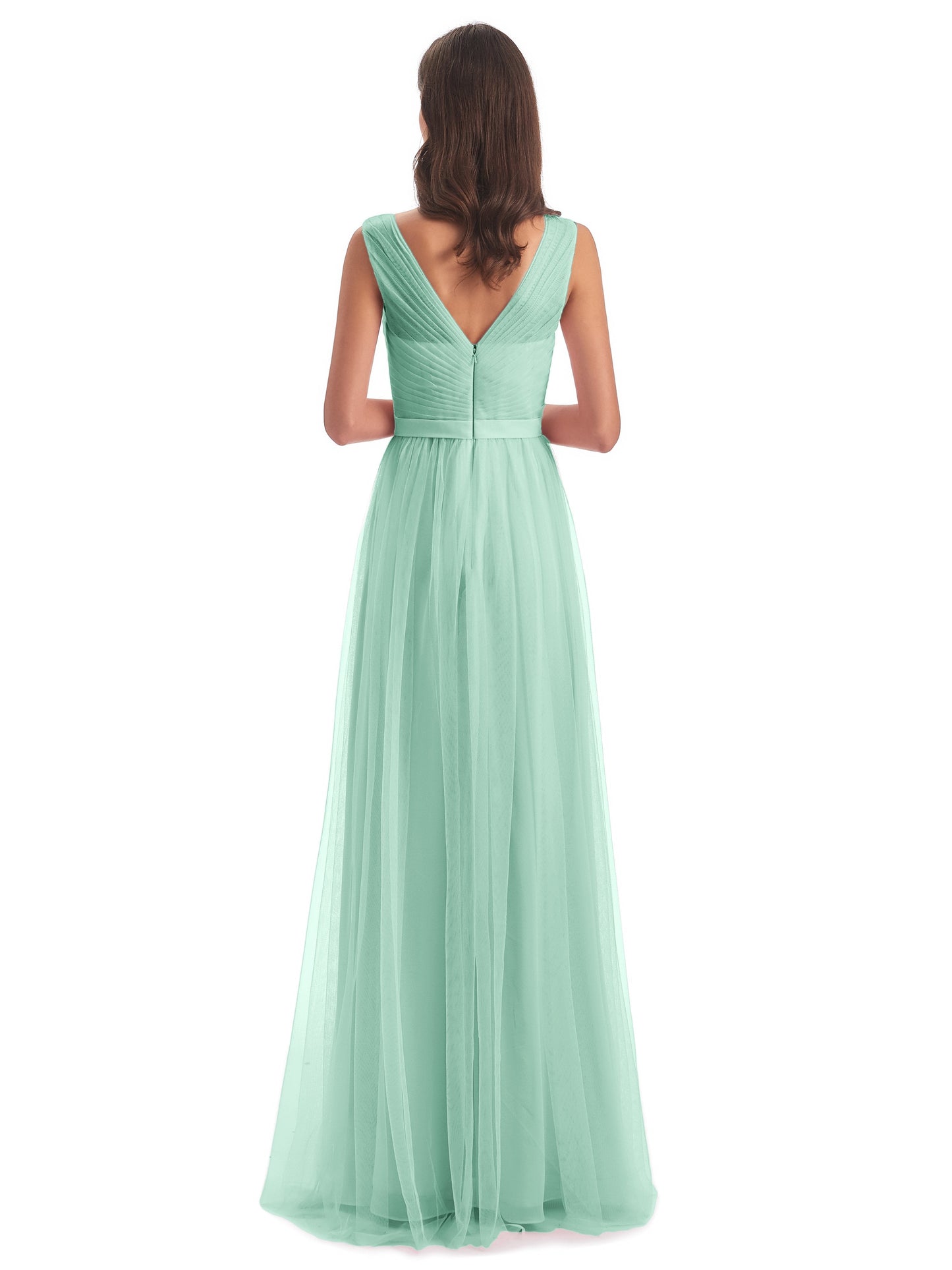 Mila Floor Length V-Neck Tulle Bridesmaid Dresses