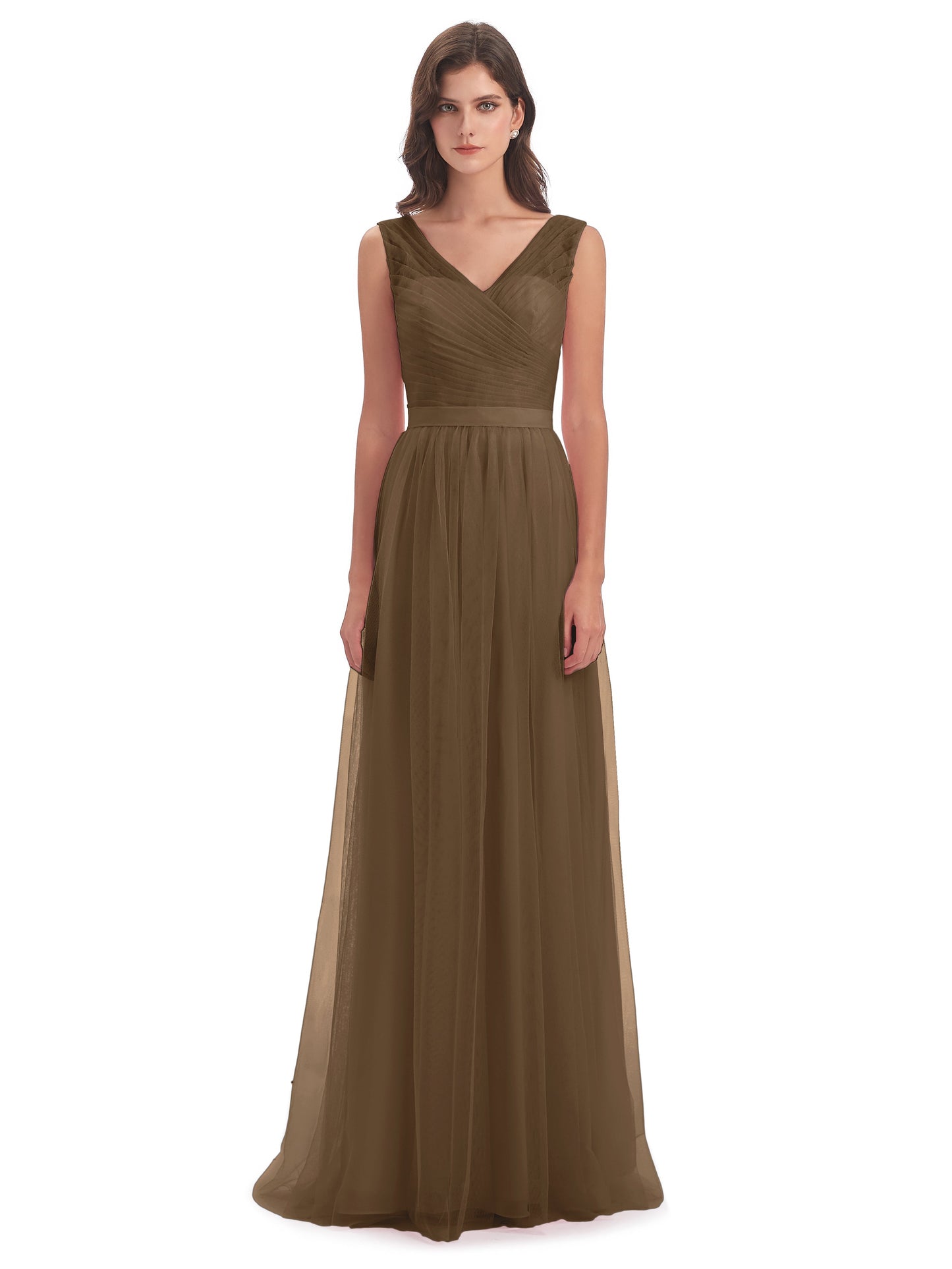 Mila Floor Length V-Neck Tulle Bridesmaid Dresses