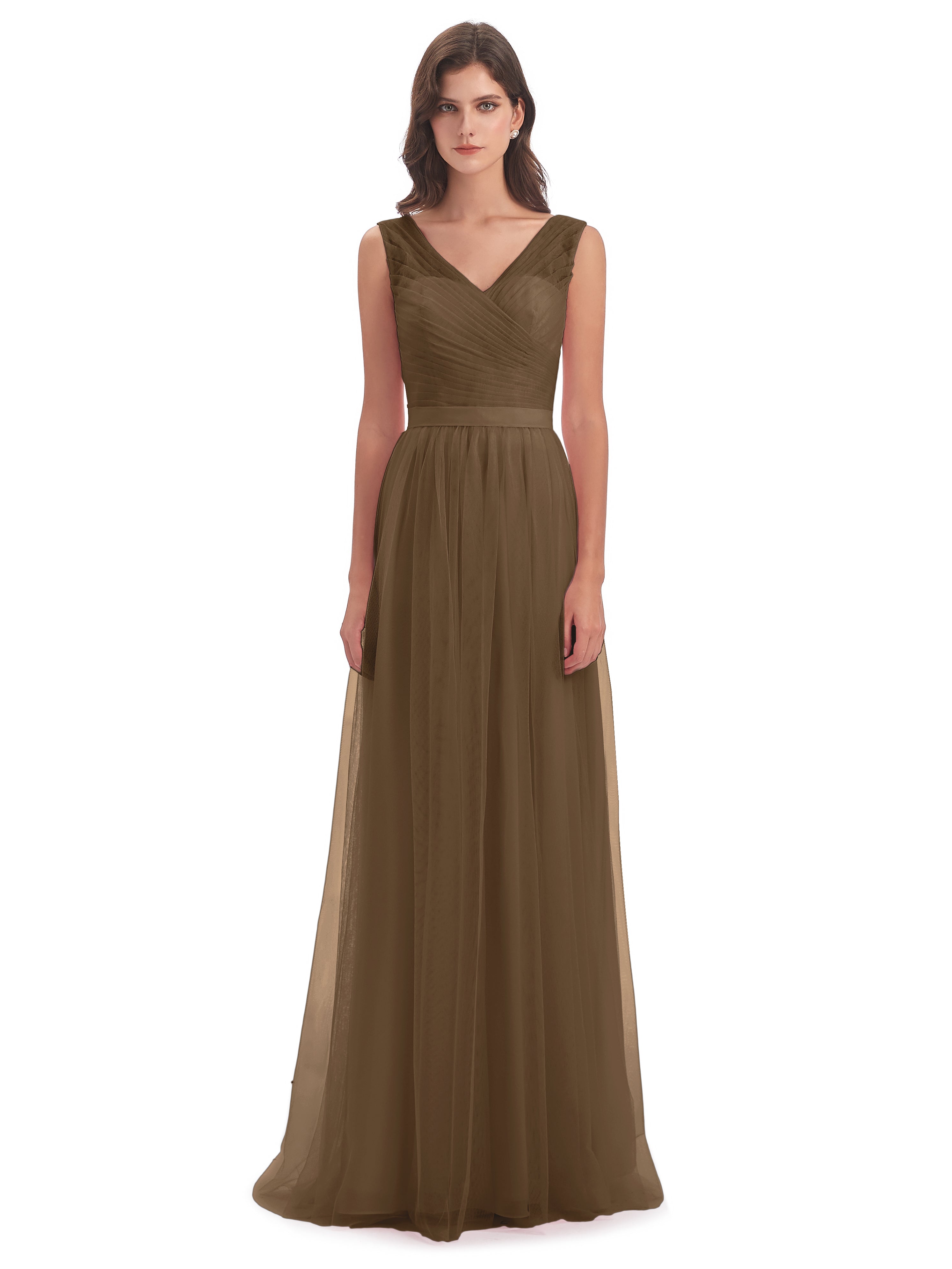 Mila Floor Length V-Neck Tulle Bridesmaid Dresses
