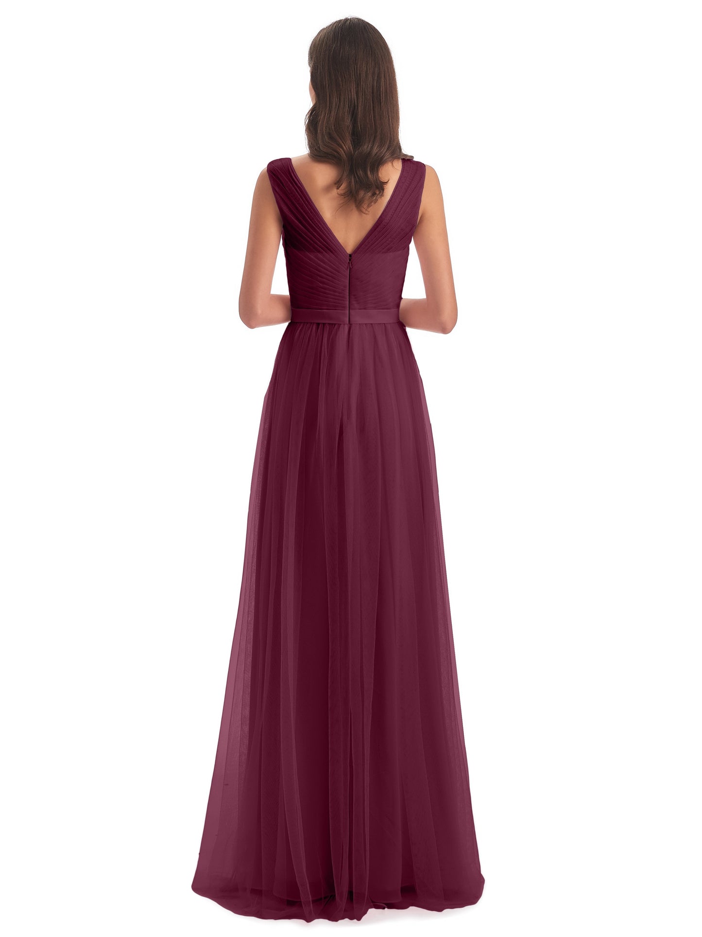 Mila Floor Length V-Neck Tulle Bridesmaid Dresses