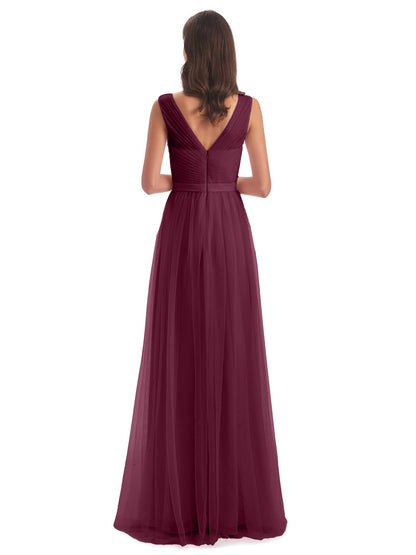 Mila Floor Length V-Neck Tulle Bridesmaid Dresses