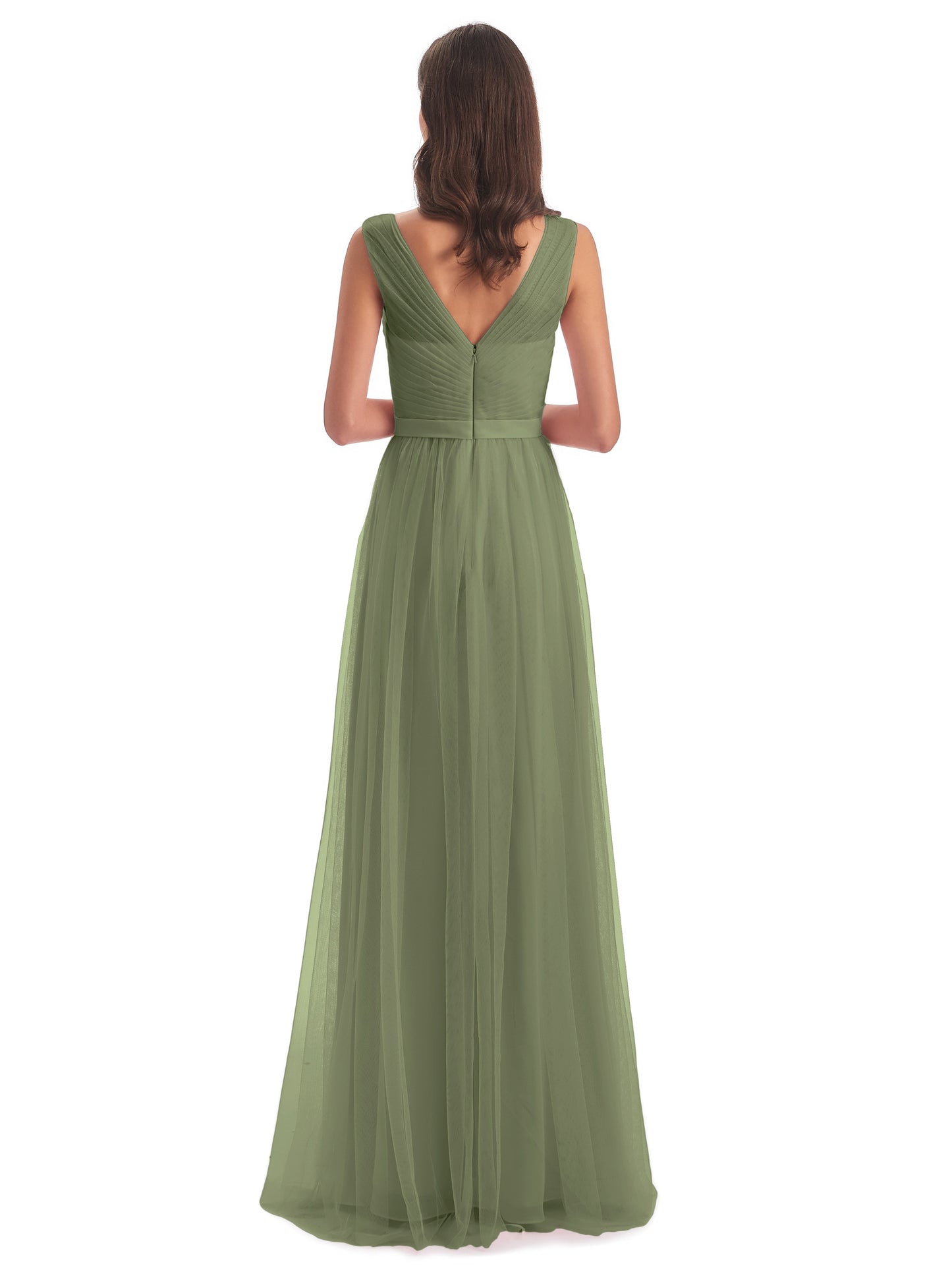 Mila Floor Length V-Neck Tulle Bridesmaid Dresses