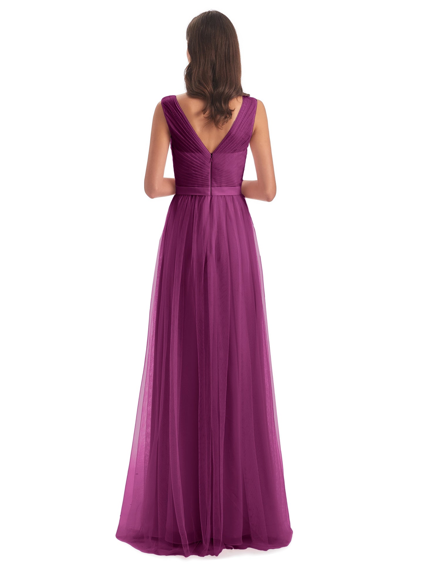 Mila Floor Length V-Neck Tulle Bridesmaid Dresses