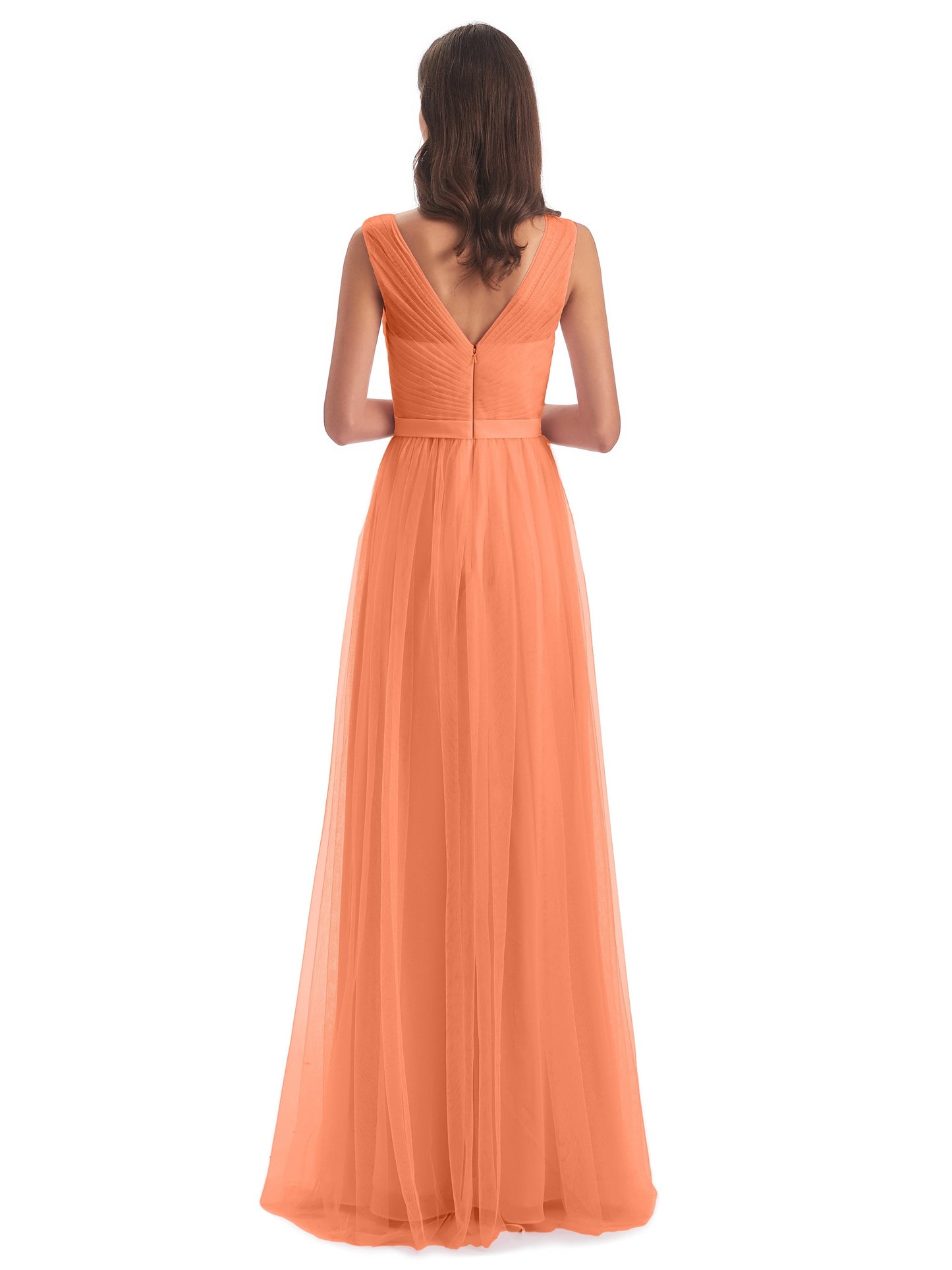 Mila Floor Length V-Neck Tulle Bridesmaid Dresses