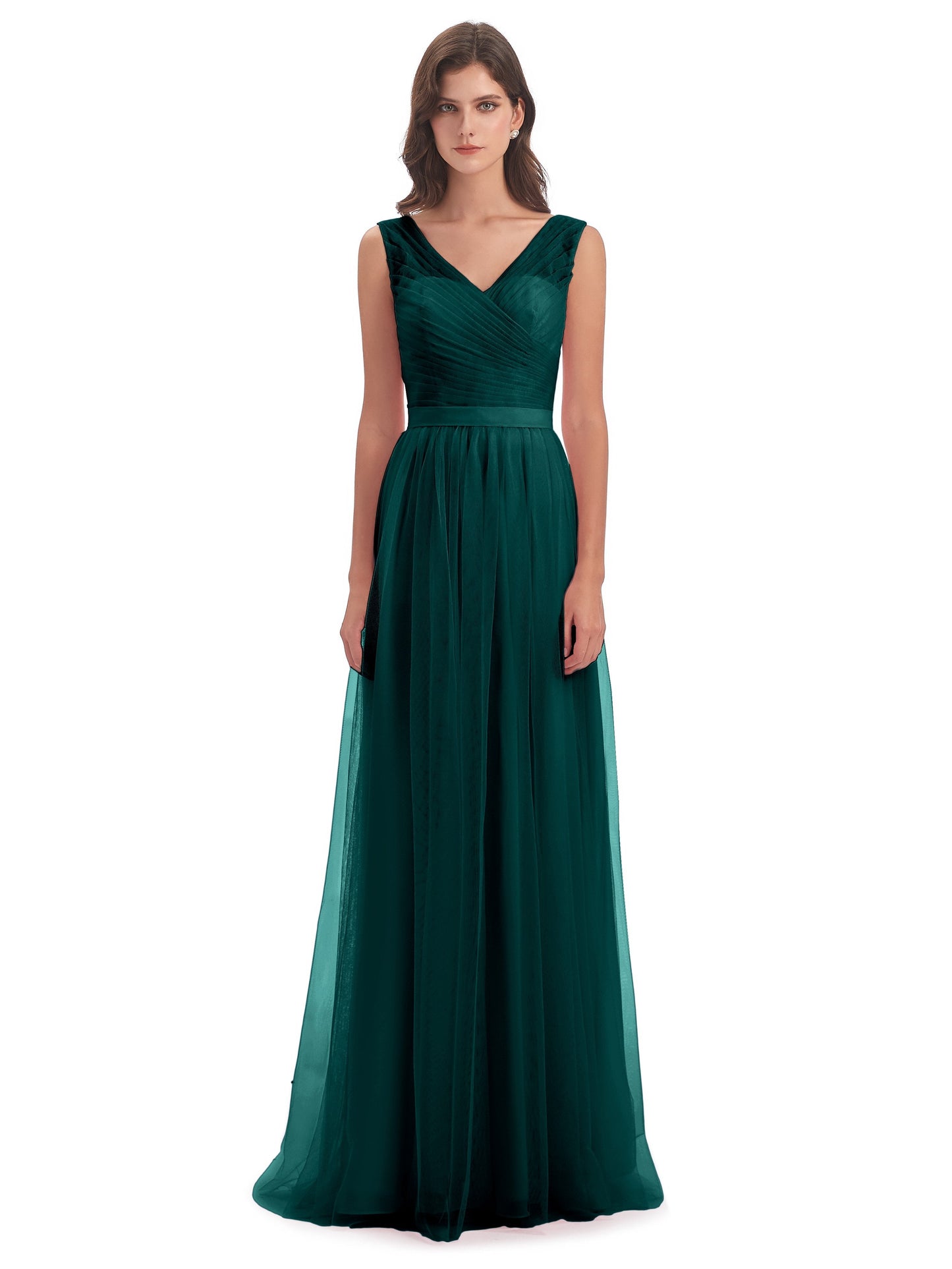 Mila Floor Length V-Neck Tulle Bridesmaid Dresses