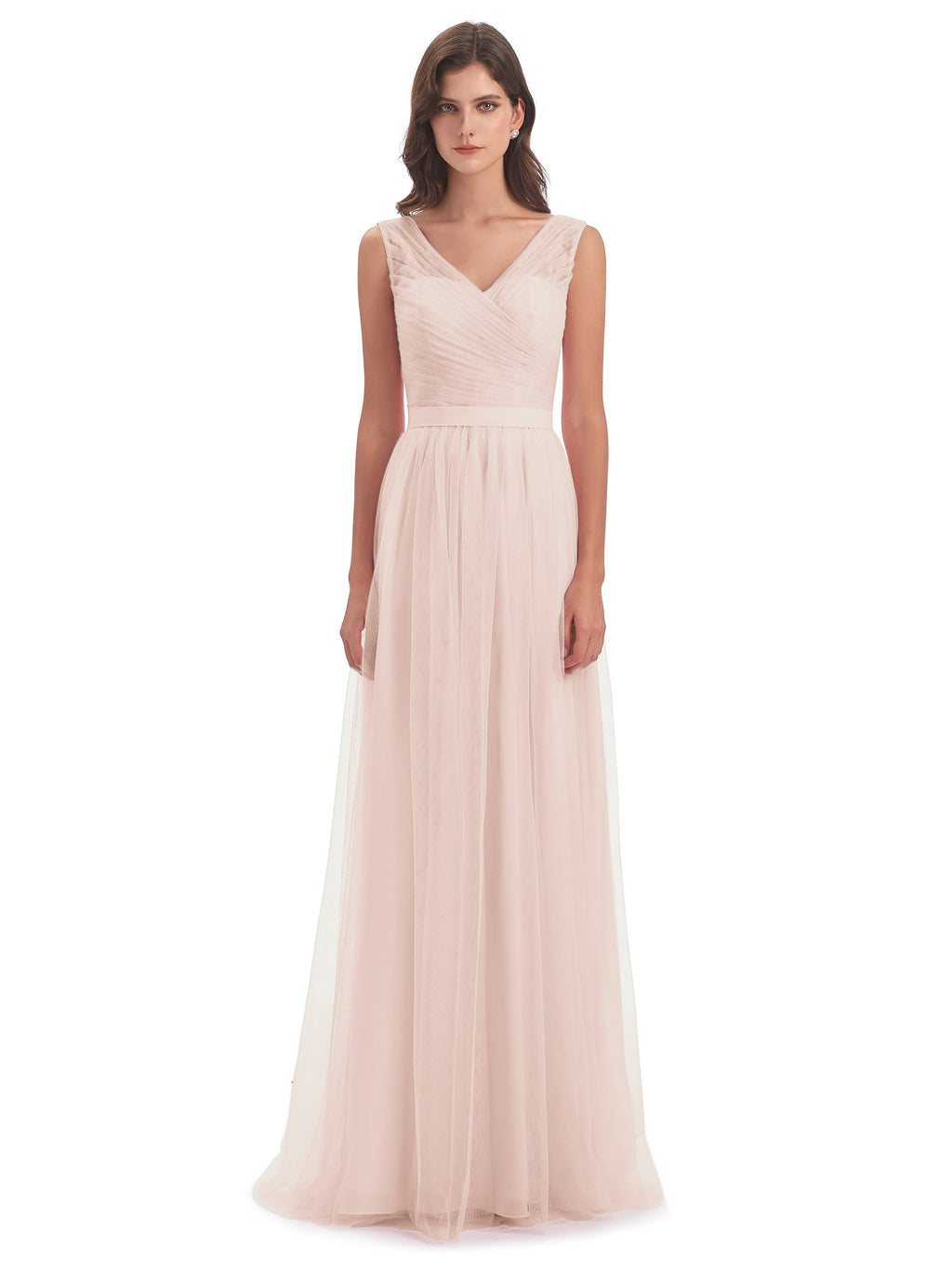 Mila Floor Length V-Neck Tulle Bridesmaid Dresses