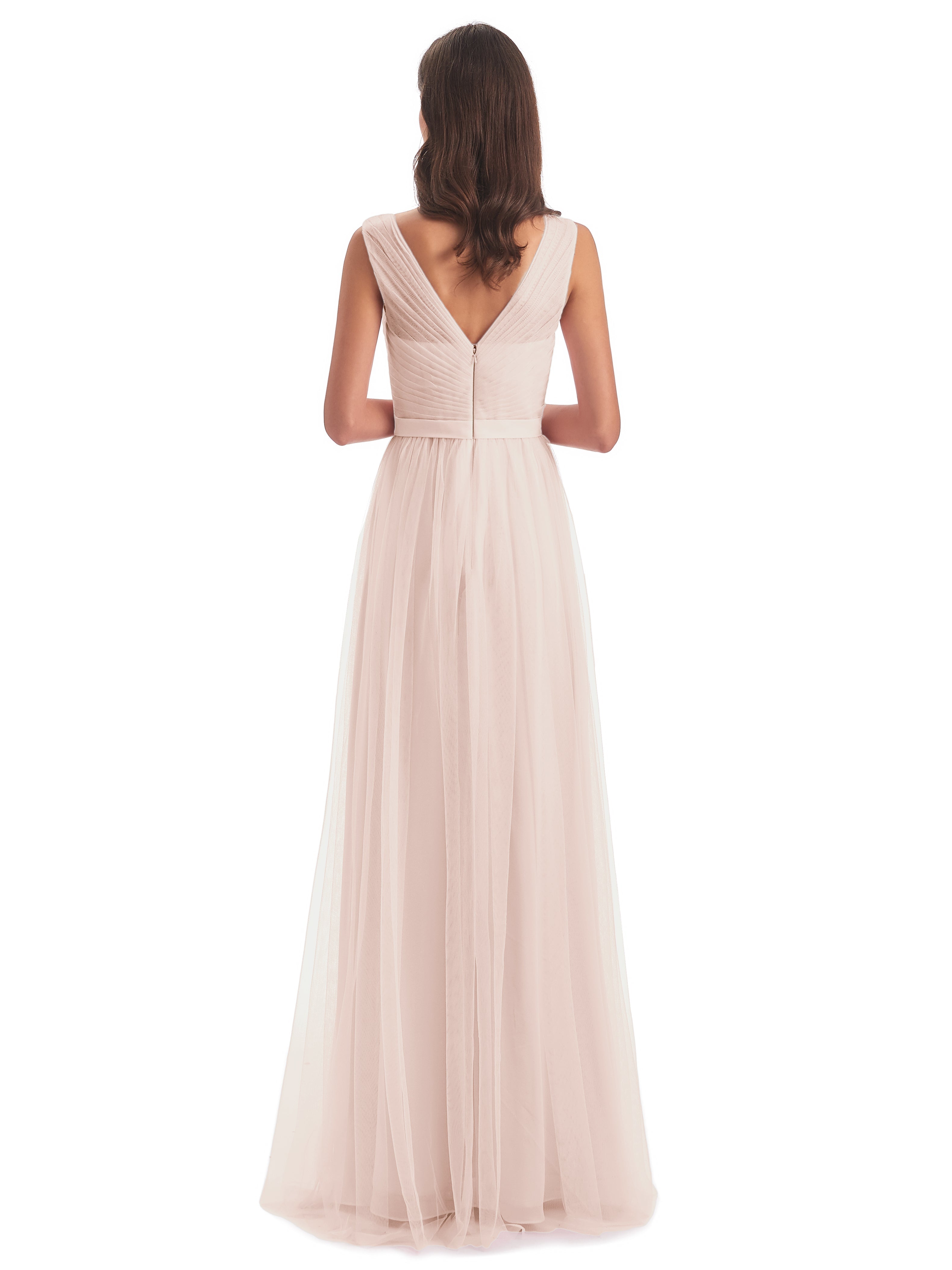 Mila Floor Length V-Neck Tulle Bridesmaid Dresses