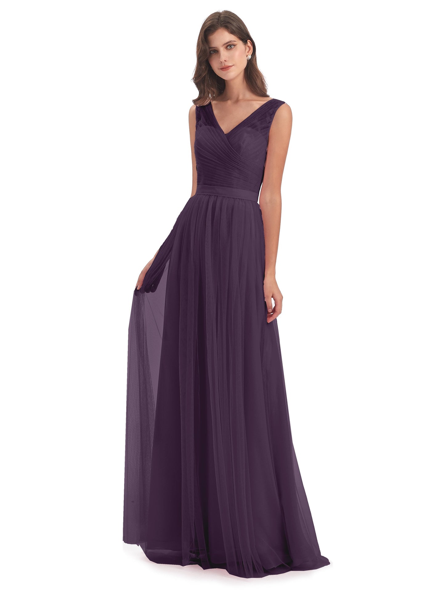 Mila Floor Length V-Neck Tulle Bridesmaid Dresses