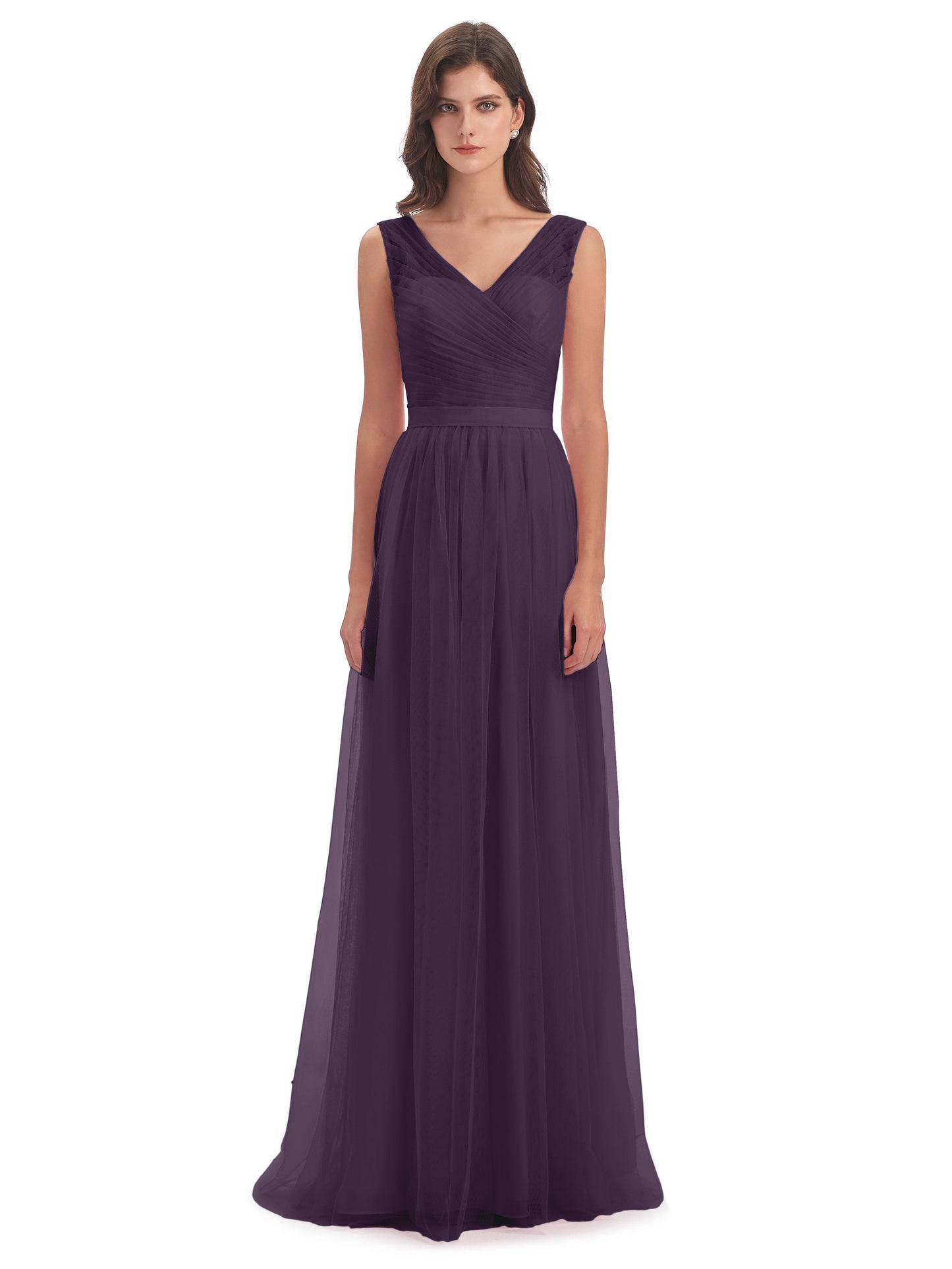 Mila Floor Length V-Neck Tulle Bridesmaid Dresses