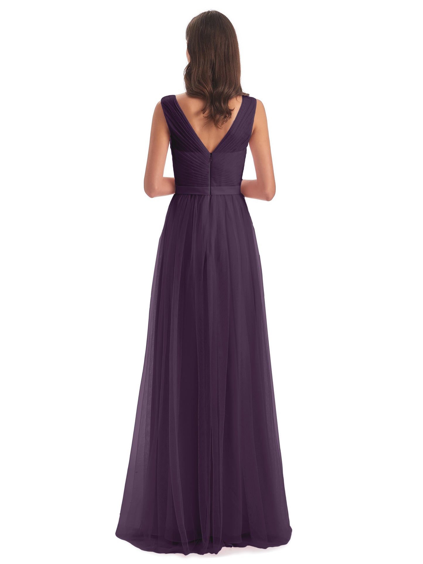 Mila Floor Length V-Neck Tulle Bridesmaid Dresses