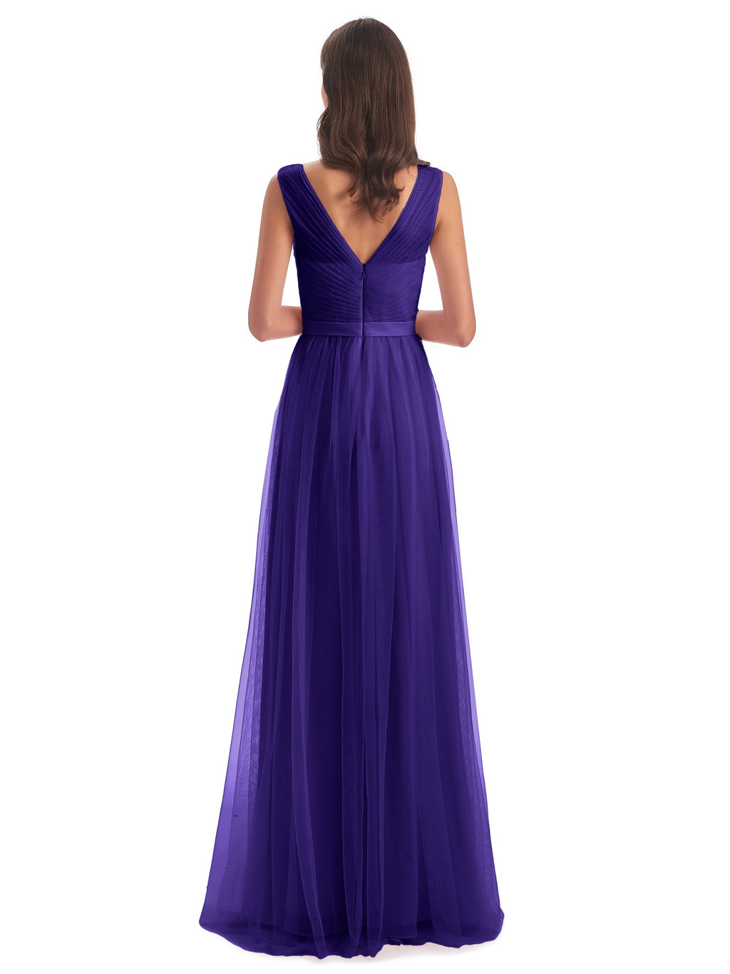 Mila Floor Length V-Neck Tulle Bridesmaid Dresses